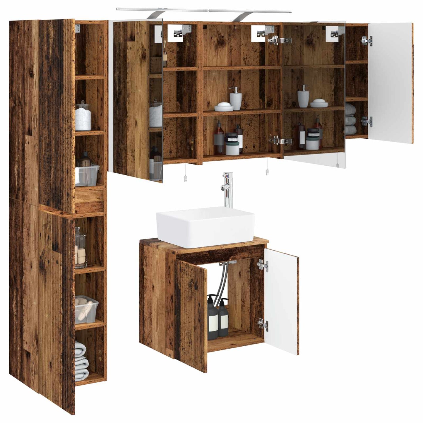 Badkamerkastenset 5 pcs Oud hout 50 x 14,5 x 70 cm Bewerkt hout is nu te koop bij PeponiXL, paradijselijk wonen!