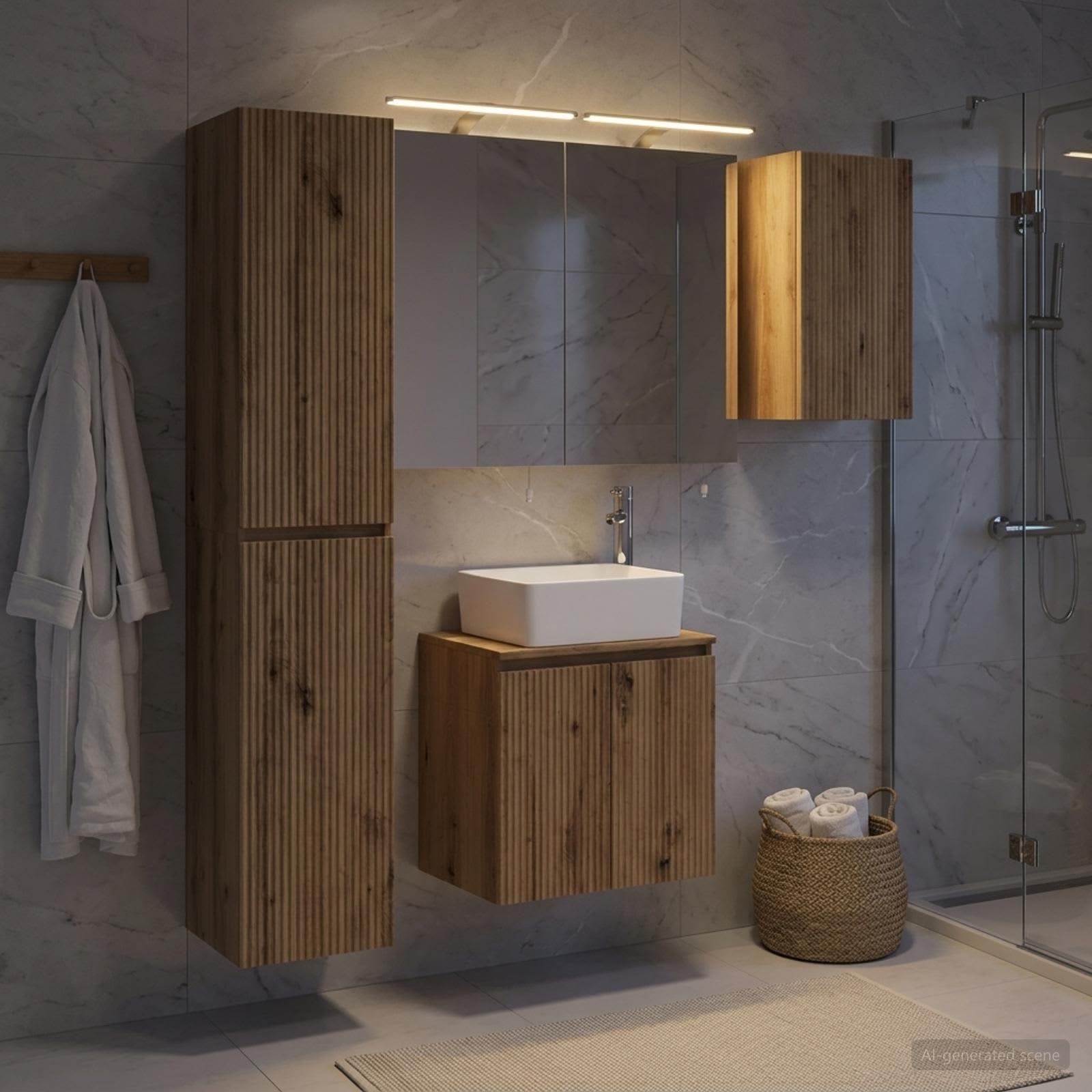 Badkamerkastenset 5 st Artisanaal eiken Bewerkt hout is nu te koop bij PeponiXL, paradijselijk wonen!