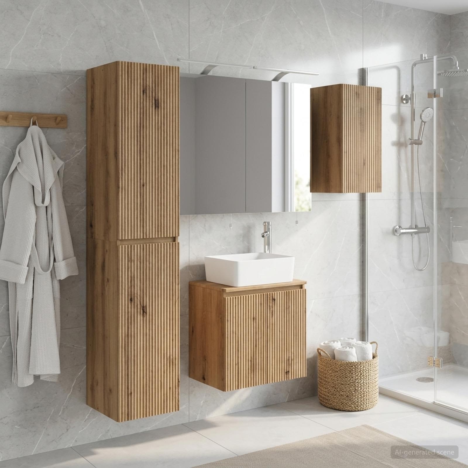 Badkamerkastenset 5 st Artisanaal eiken Bewerkt hout is nu te koop bij PeponiXL, paradijselijk wonen!