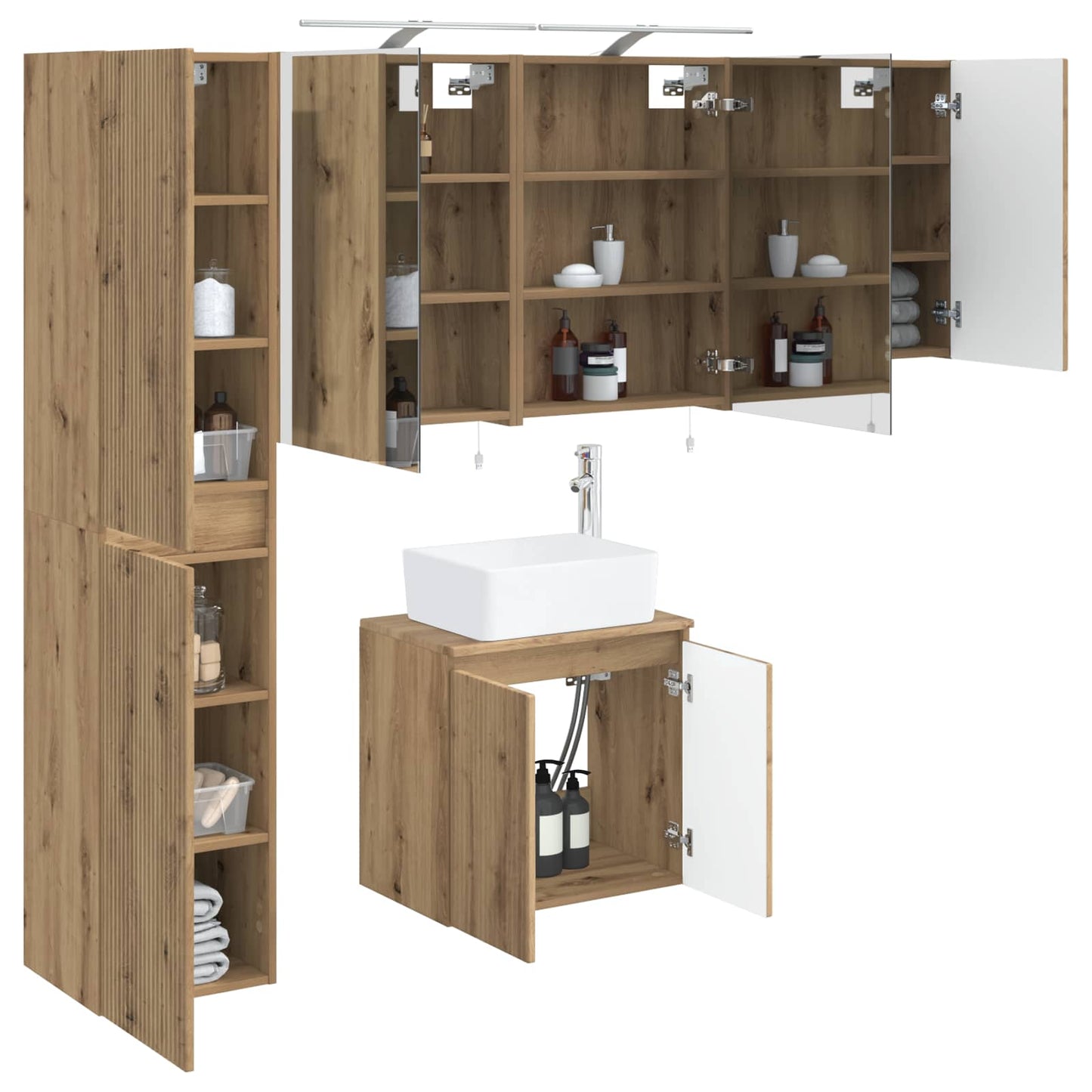 Badkamerkastenset 5 pcs Artisanaal eiken 50 x 14,5 x 70 cm is nu te koop bij PeponiXL, paradijselijk wonen!