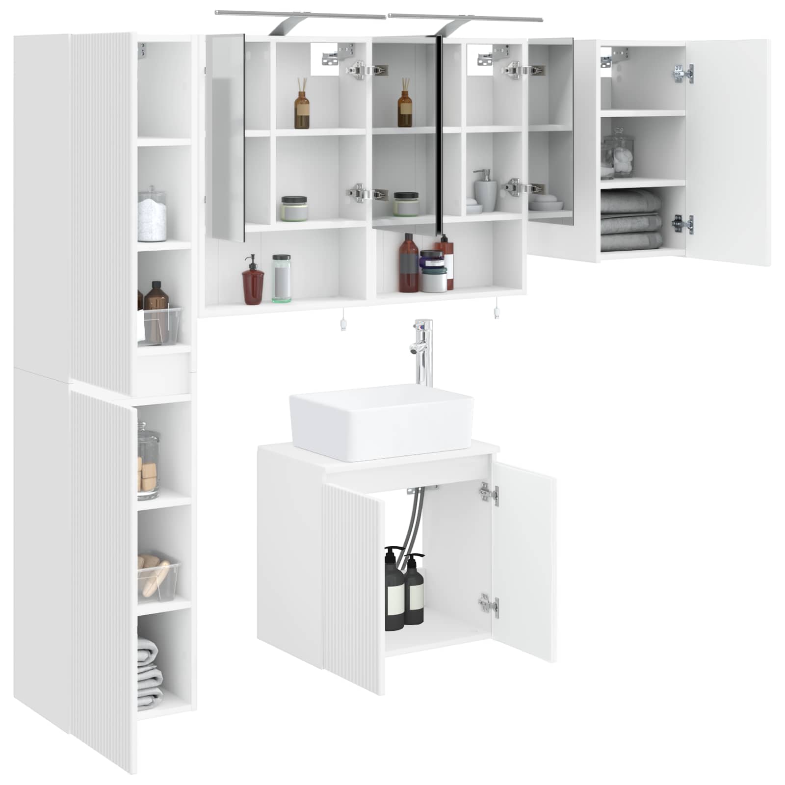 Badkamerkastenset 5 pcs Wit 50 x 14,5 x 70 cm Bewerkt hout is nu te koop bij PeponiXL, paradijselijk wonen!