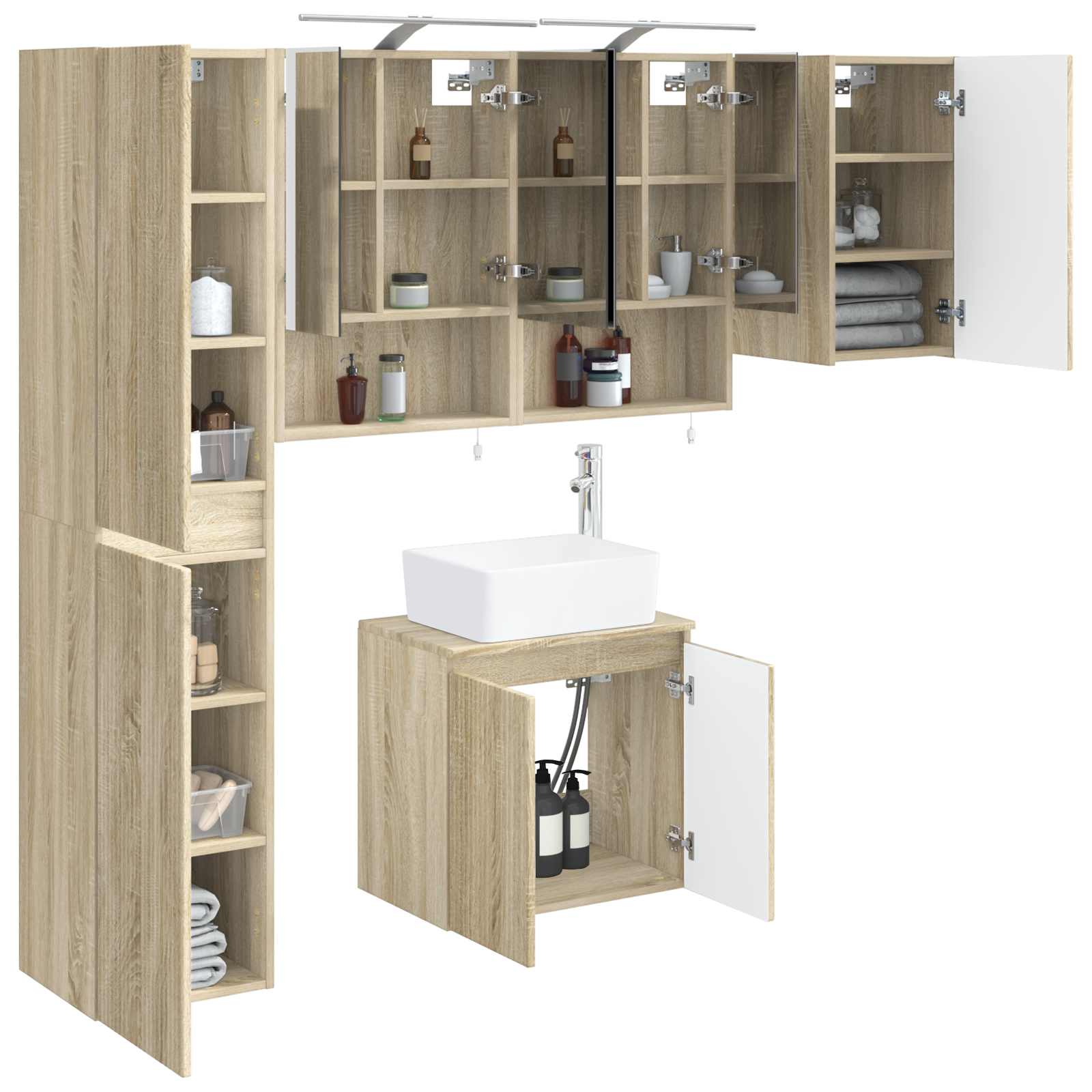 Badkamerkastenset 5 pcs Sonoma Eiken 50 x 14,5 x 70 cm is nu te koop bij PeponiXL, paradijselijk wonen!