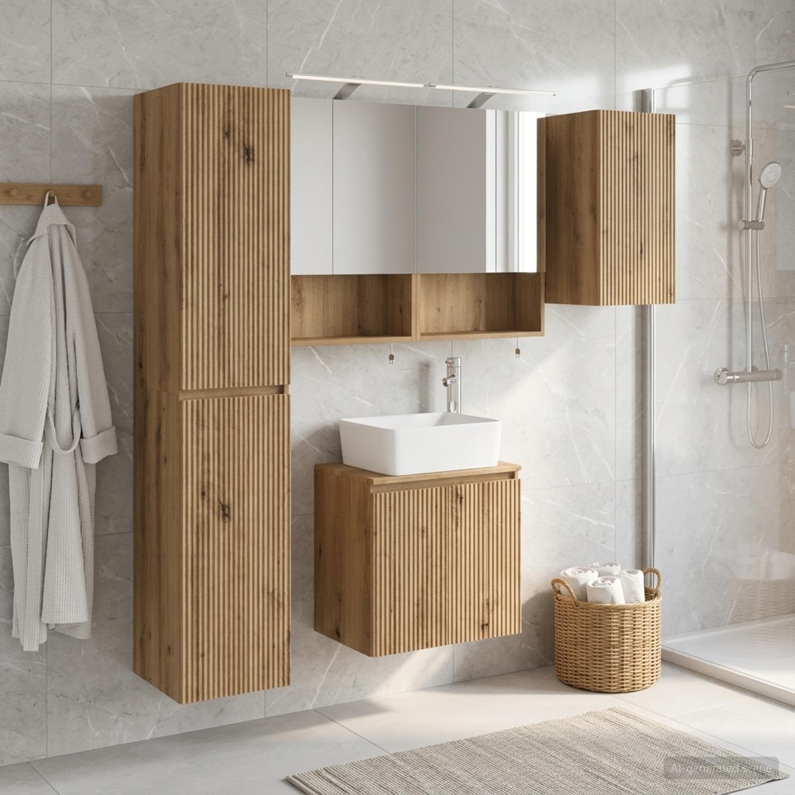 Badkamerkastenset 5 st Artisanaal eiken Bewerkt hout is nu te koop bij PeponiXL, paradijselijk wonen!