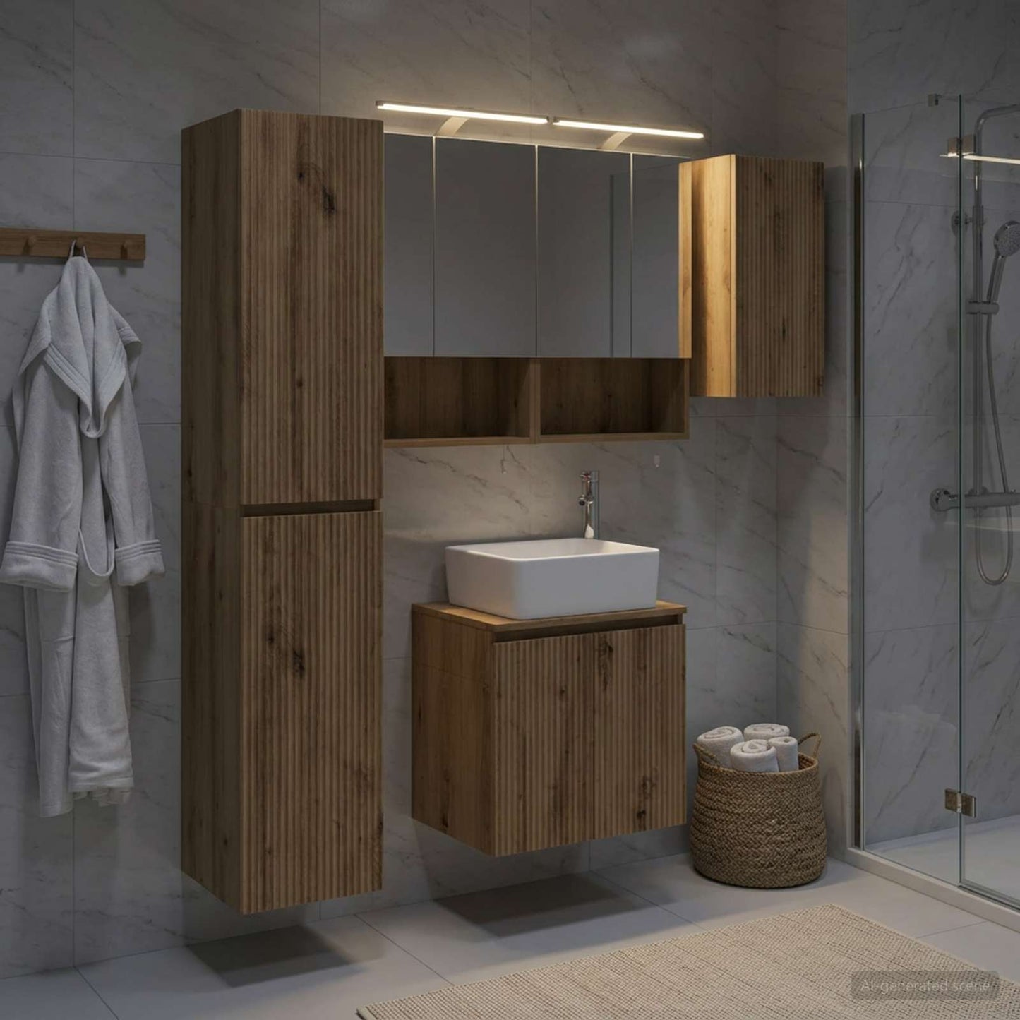 Badkamerkastenset 5 st Artisanaal eiken Bewerkt hout is nu te koop bij PeponiXL, paradijselijk wonen!