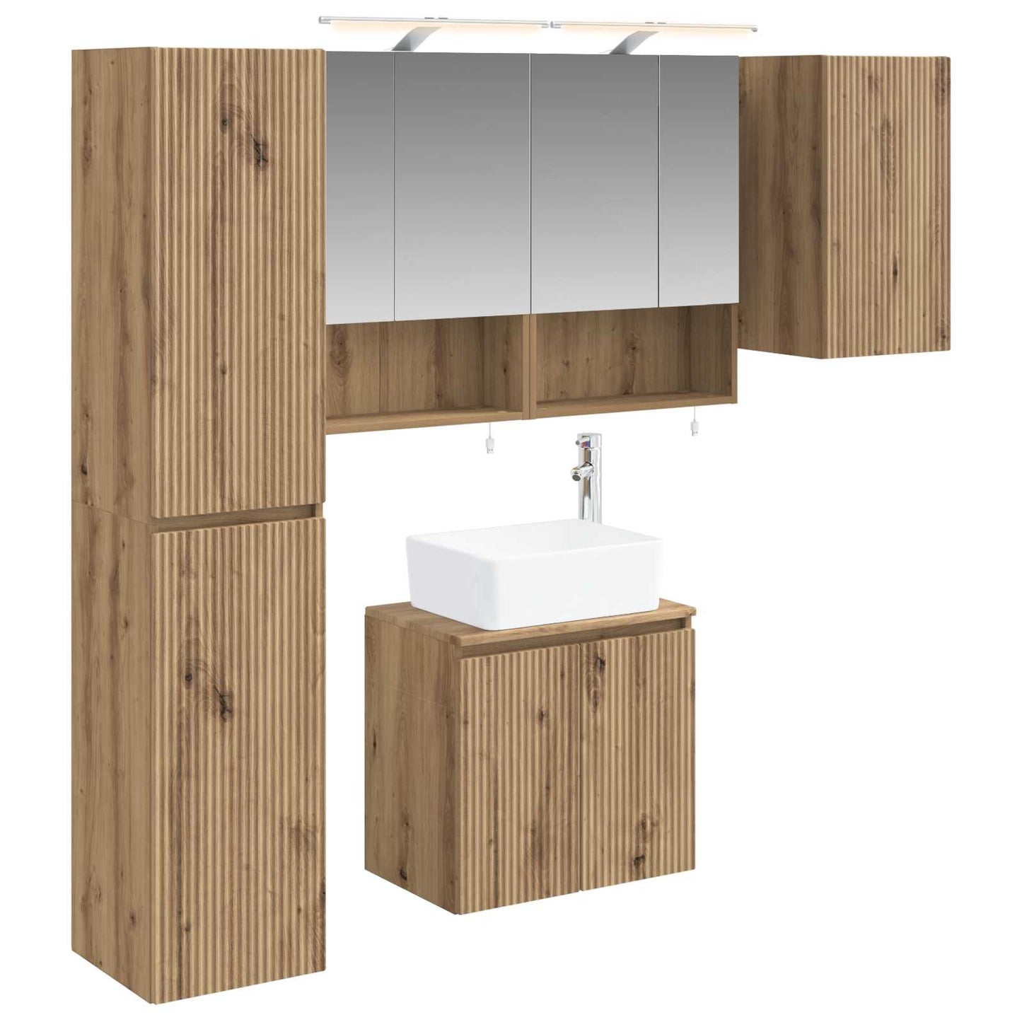 Badkamerkastenset 5 st Artisanaal eiken Bewerkt hout is nu te koop bij PeponiXL, paradijselijk wonen!