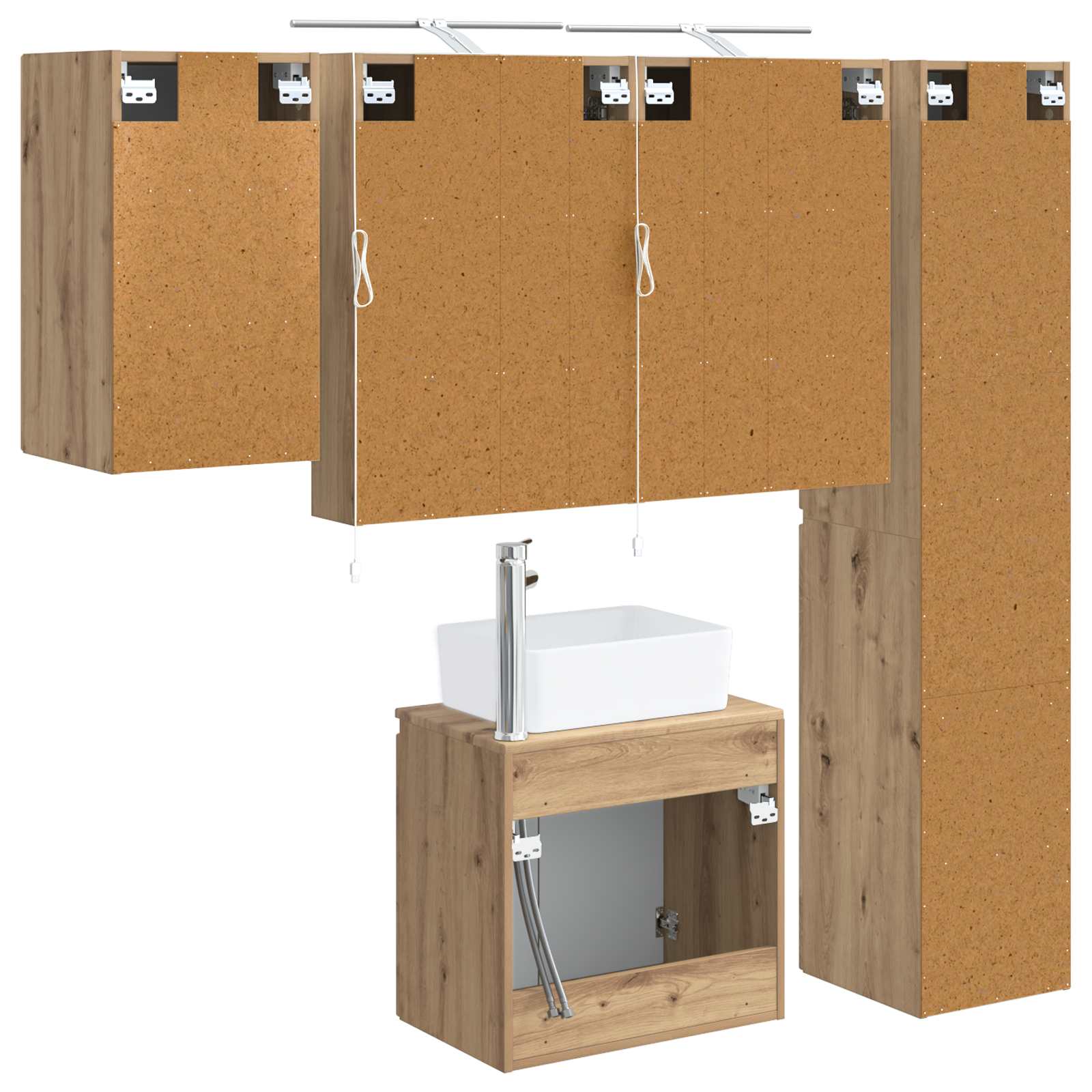 Badkamerkastenset 5 st Artisanaal eiken Bewerkt hout is nu te koop bij PeponiXL, paradijselijk wonen!