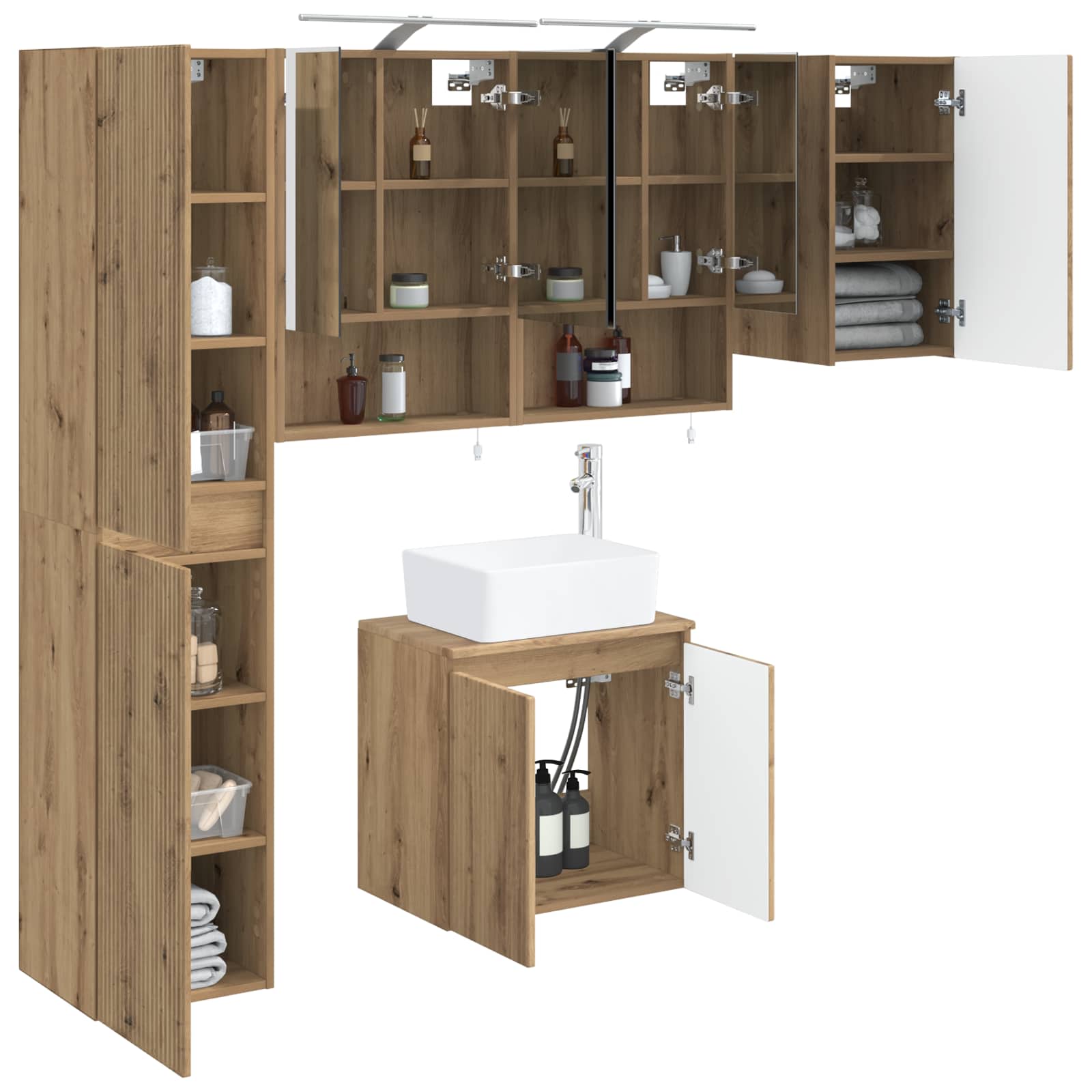 Badkamerkastenset 5 st Artisanaal eiken Bewerkt hout is nu te koop bij PeponiXL, paradijselijk wonen!