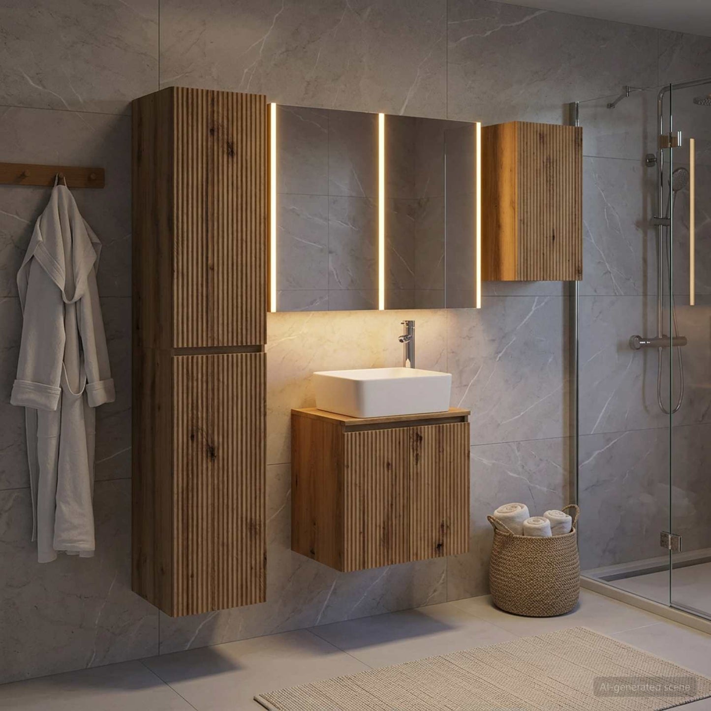 Badkamerkastenset 5 st Artisanaal eiken Bewerkt hout is nu te koop bij PeponiXL, paradijselijk wonen!