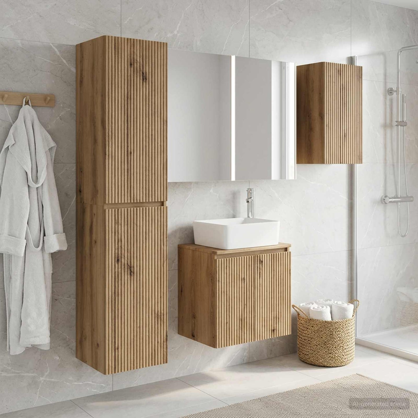 Badkamerkastenset 5 st Artisanaal eiken Bewerkt hout is nu te koop bij PeponiXL, paradijselijk wonen!