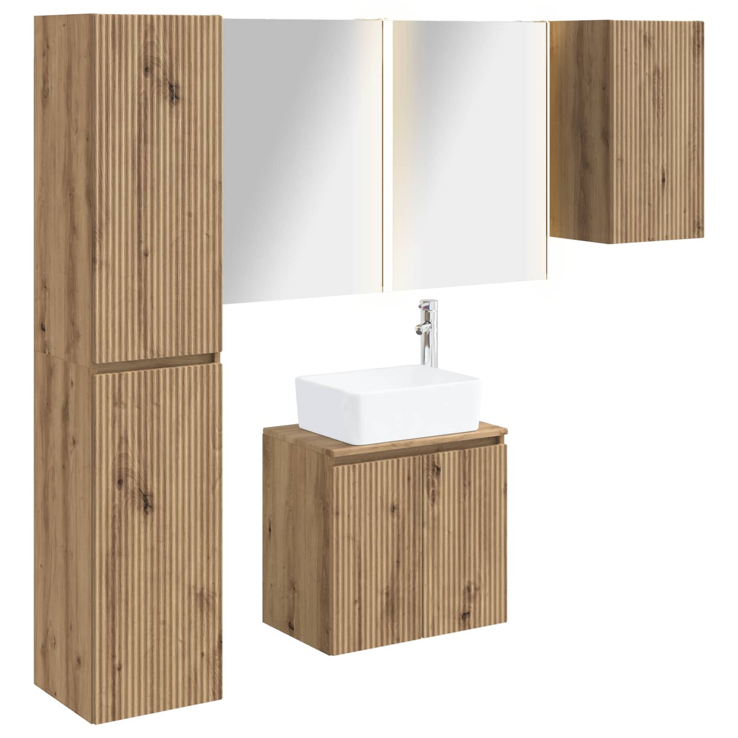 Badkamerkastenset 5 st Artisanaal eiken Bewerkt hout is nu te koop bij PeponiXL, paradijselijk wonen!