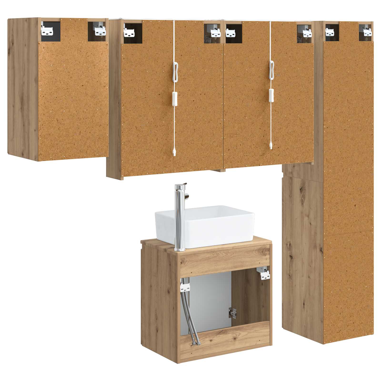 Badkamerkastenset 5 st Artisanaal eiken Bewerkt hout is nu te koop bij PeponiXL, paradijselijk wonen!