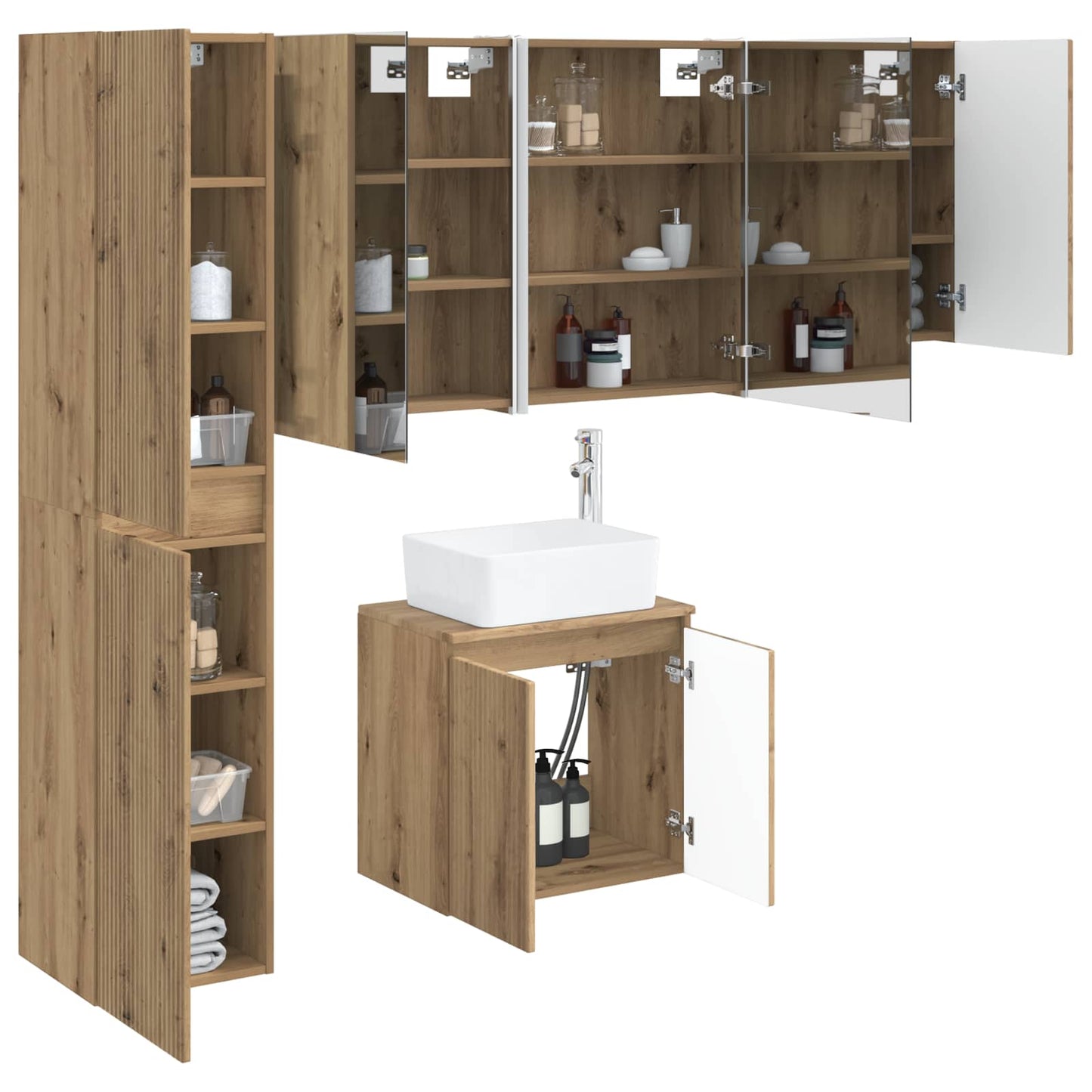 Badkamerkastenset 5 st Artisanaal eiken Bewerkt hout is nu te koop bij PeponiXL, paradijselijk wonen!