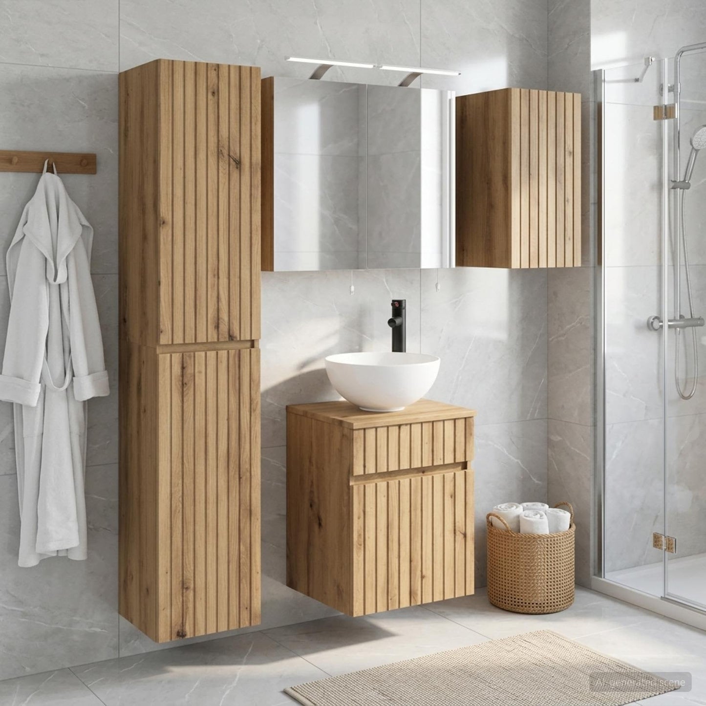 Badkamerkastenset 5 st Artisanaal eiken Bewerkt hout is nu te koop bij PeponiXL, paradijselijk wonen!