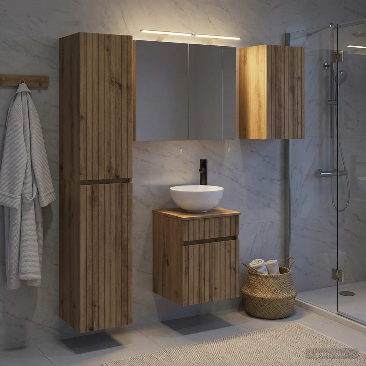 Badkamerkastenset 5 st Artisanaal eiken Bewerkt hout is nu te koop bij PeponiXL, paradijselijk wonen!