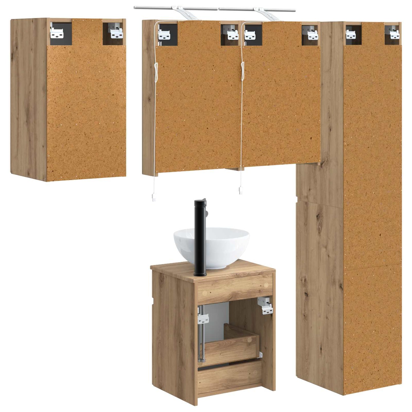 Badkamerkastenset 5 st Artisanaal eiken Bewerkt hout is nu te koop bij PeponiXL, paradijselijk wonen!