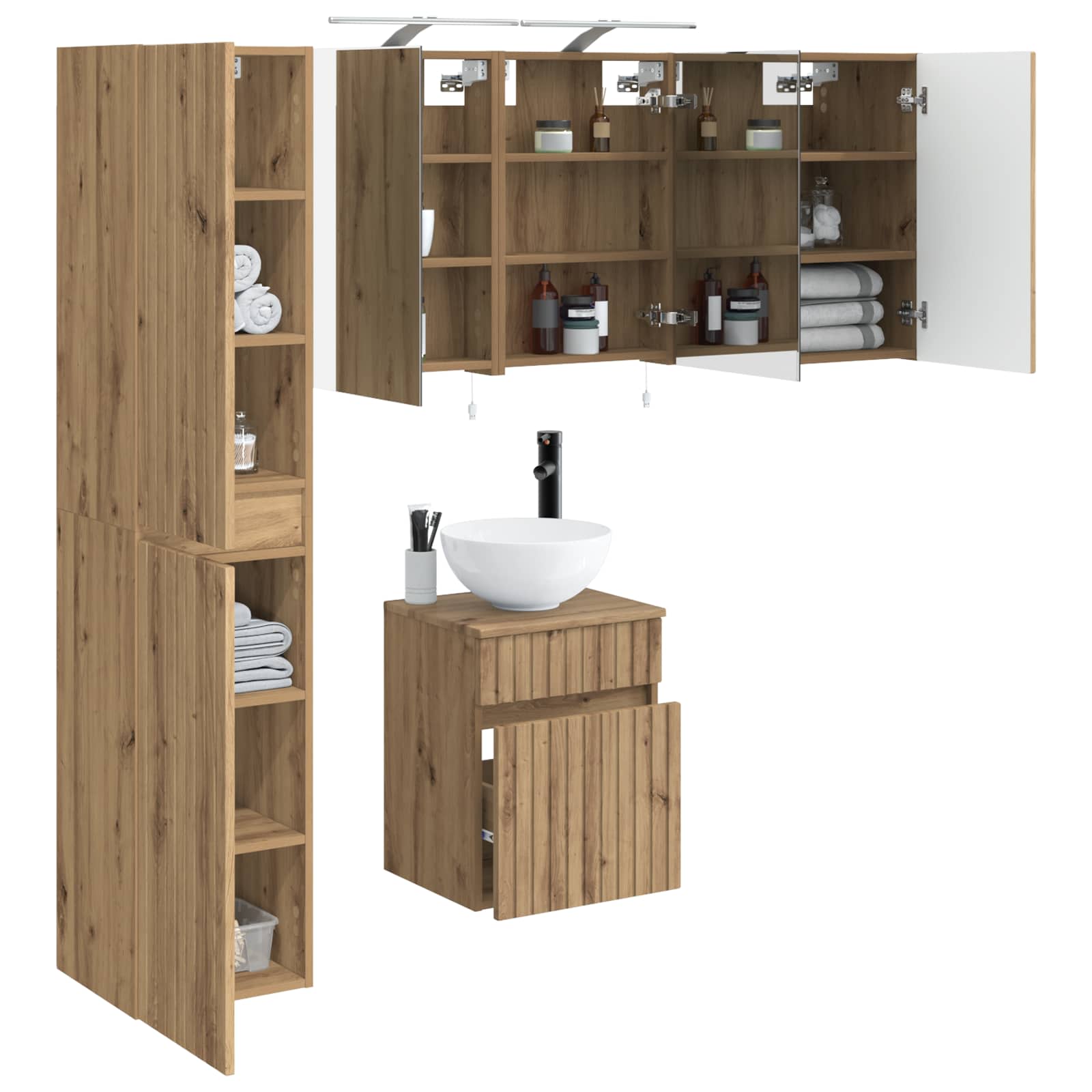 Badkamerkastenset 5 st Artisanaal eiken Bewerkt hout is nu te koop bij PeponiXL, paradijselijk wonen!
