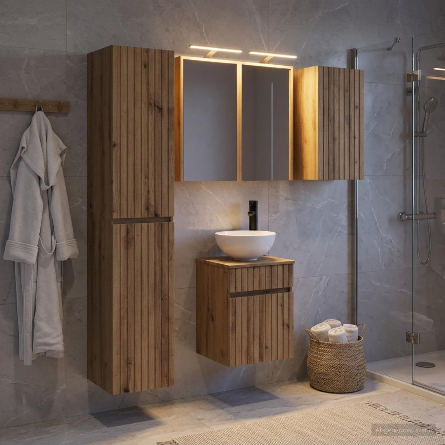 Badkamerkastenset 5 st Artisanaal eiken Bewerkt hout is nu te koop bij PeponiXL, paradijselijk wonen!