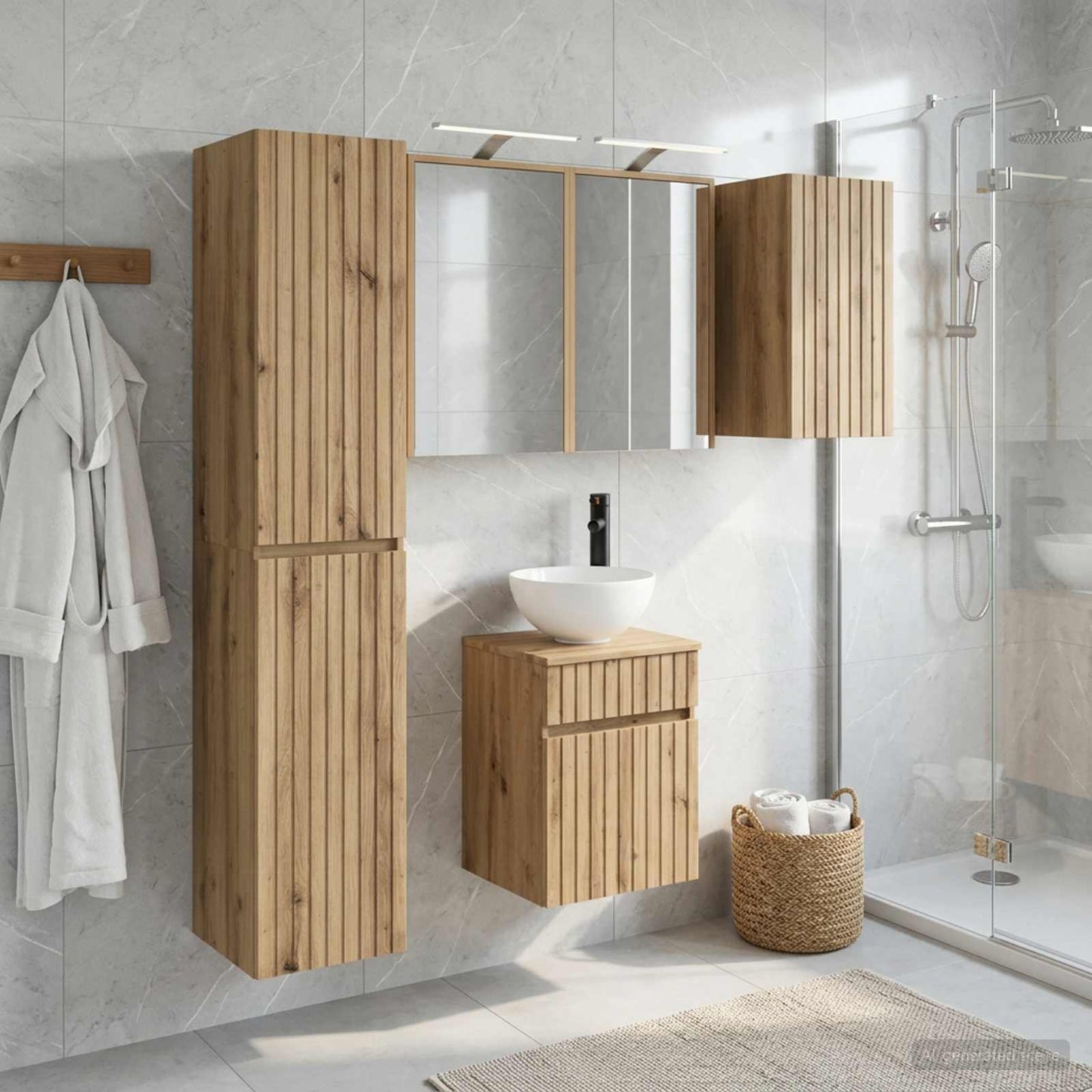 Badkamerkastenset 5 st Artisanaal eiken Bewerkt hout is nu te koop bij PeponiXL, paradijselijk wonen!