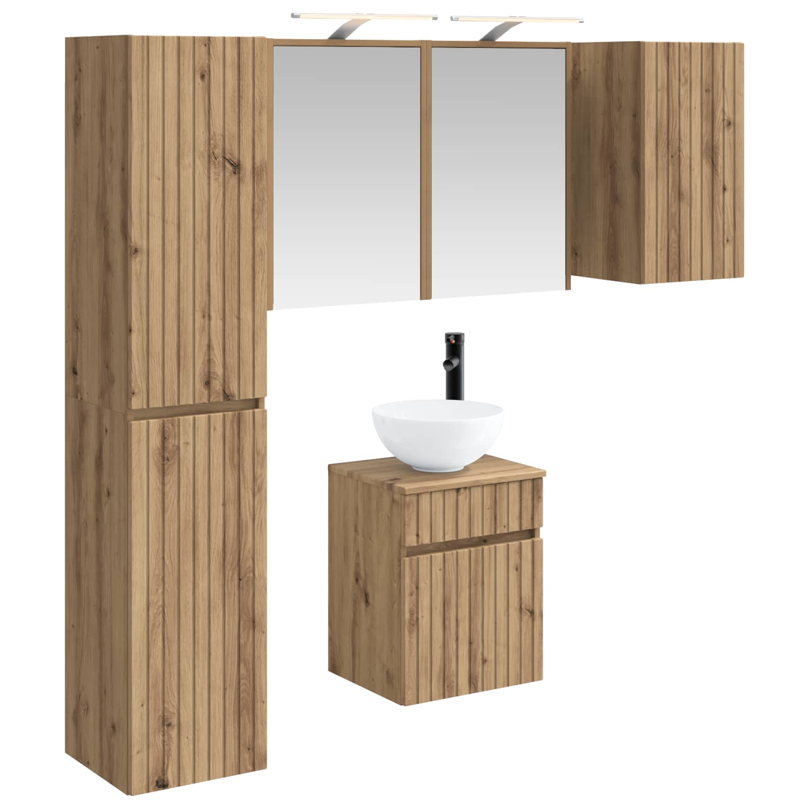 Badkamerkastenset 5 st Artisanaal eiken Bewerkt hout is nu te koop bij PeponiXL, paradijselijk wonen!