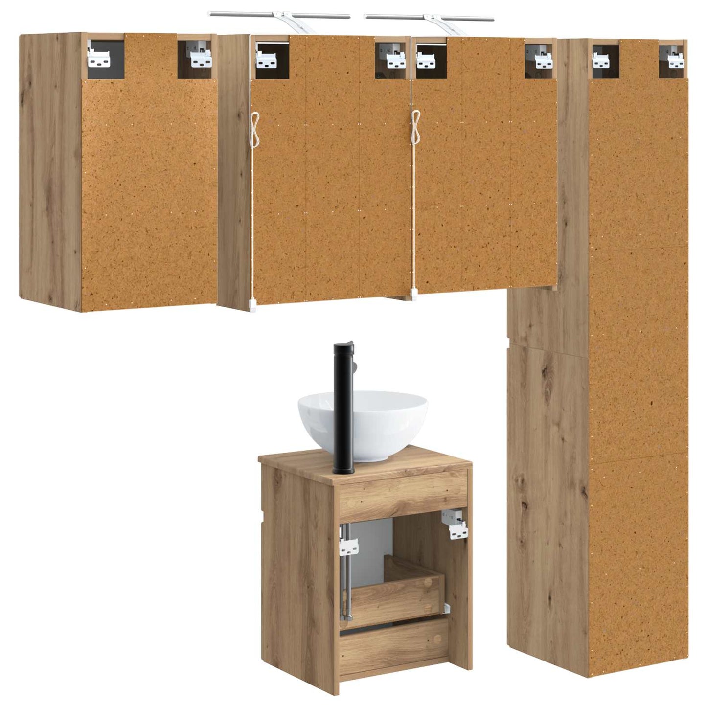Badkamerkastenset 5 st Artisanaal eiken Bewerkt hout is nu te koop bij PeponiXL, paradijselijk wonen!