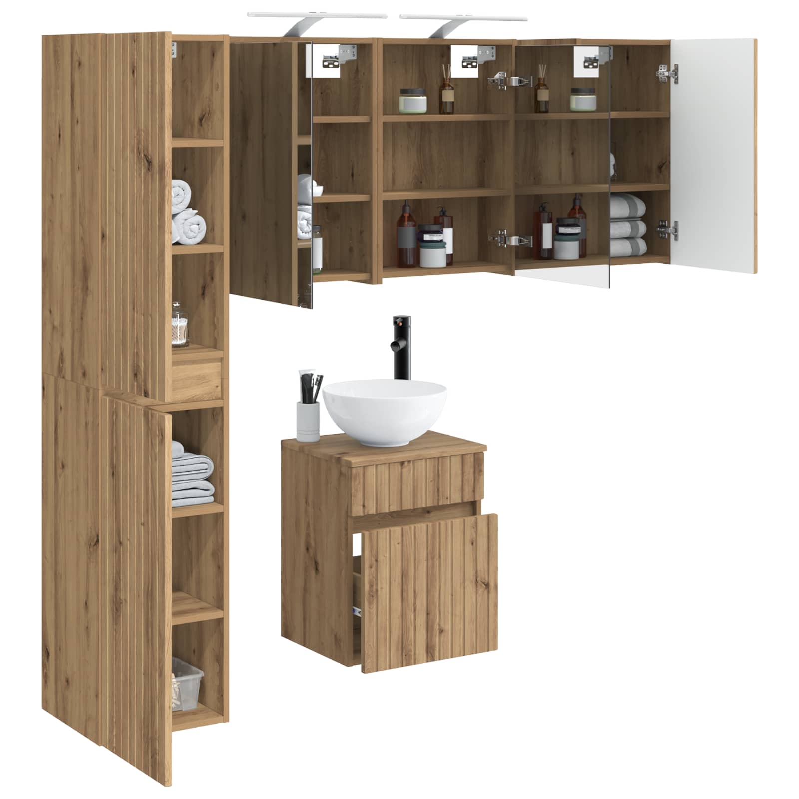 Badkamerkastenset 5 st Artisanaal eiken Bewerkt hout is nu te koop bij PeponiXL, paradijselijk wonen!