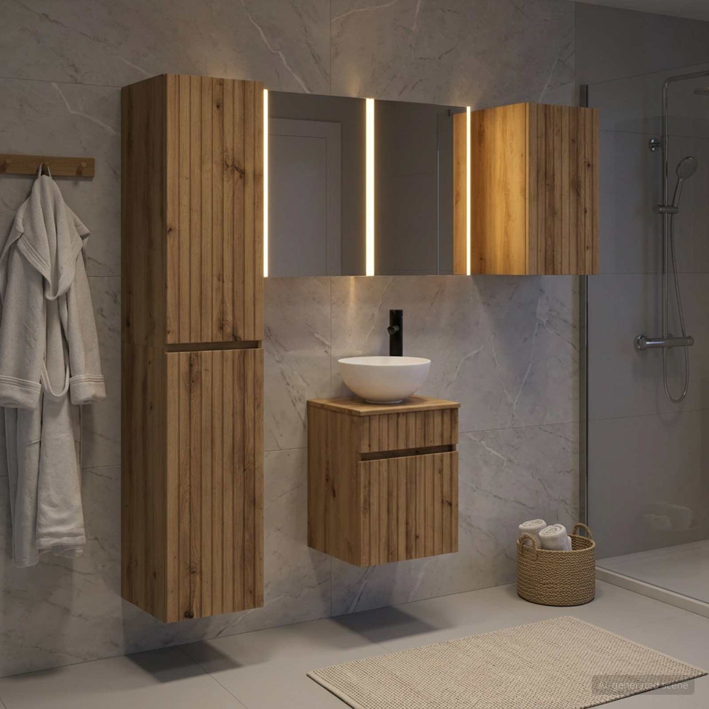 Badkamerkastenset 5 st Artisanaal eiken Bewerkt hout is nu te koop bij PeponiXL, paradijselijk wonen!