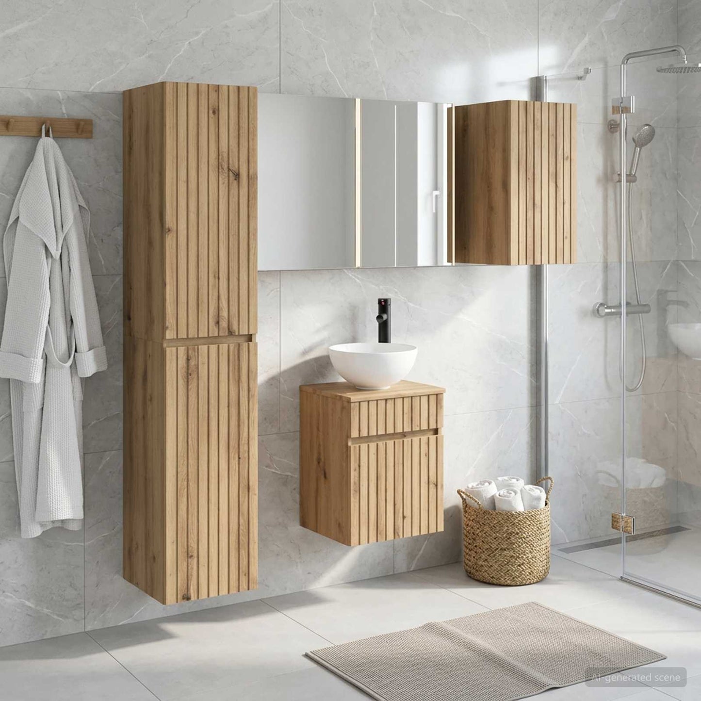 Badkamerkastenset 5 st Artisanaal eiken Bewerkt hout is nu te koop bij PeponiXL, paradijselijk wonen!