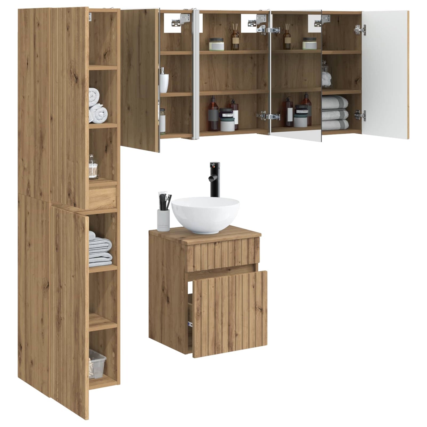 Badkamerkastenset 5 pcs Artisanaal eiken 43 x 11,5 x 60,5 cm is nu te koop bij PeponiXL, paradijselijk wonen!