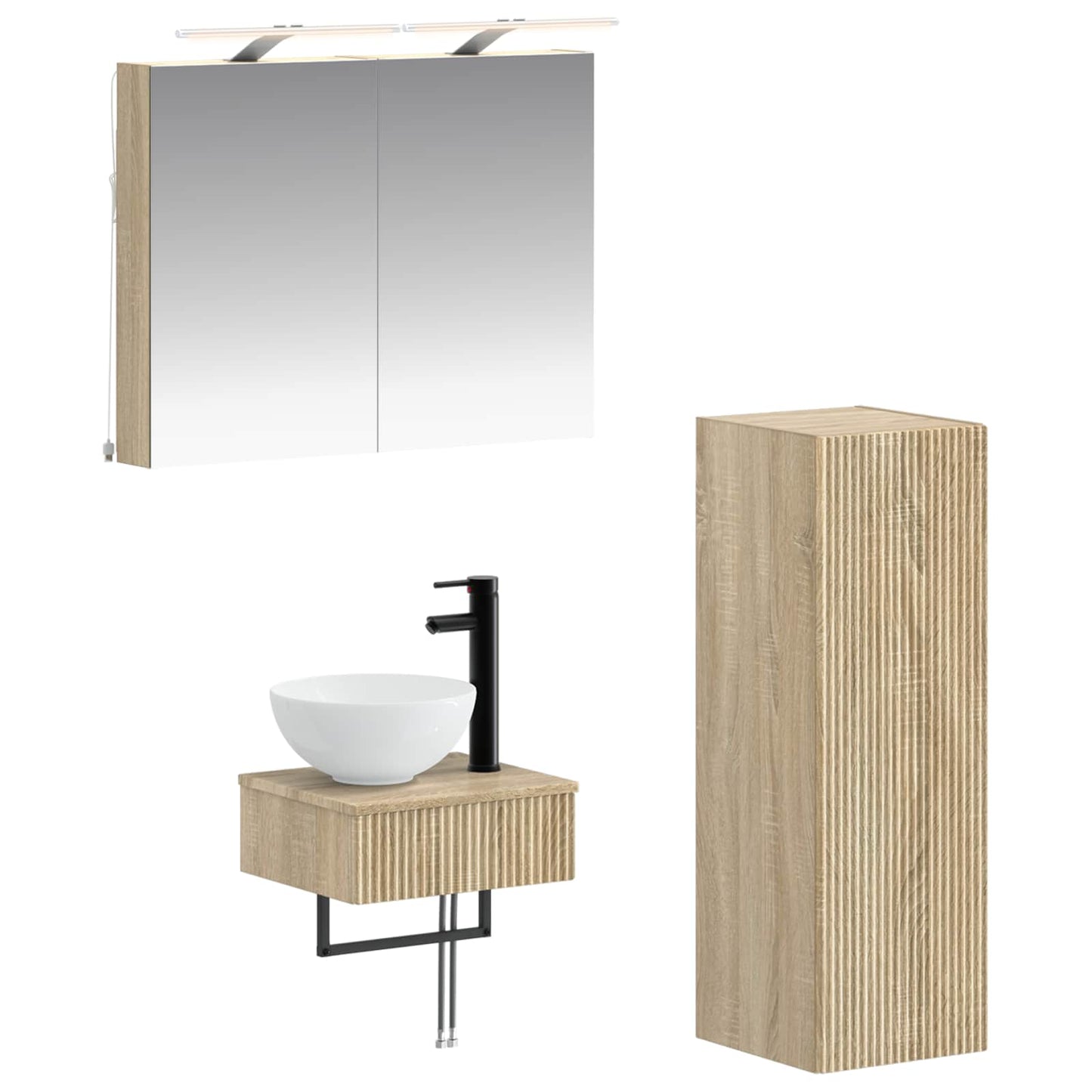 Badkamerkastenset 4 pcs Sonoma Eiken 40 x 10,5 x 60,5 cm is nu te koop bij PeponiXL, paradijselijk wonen!