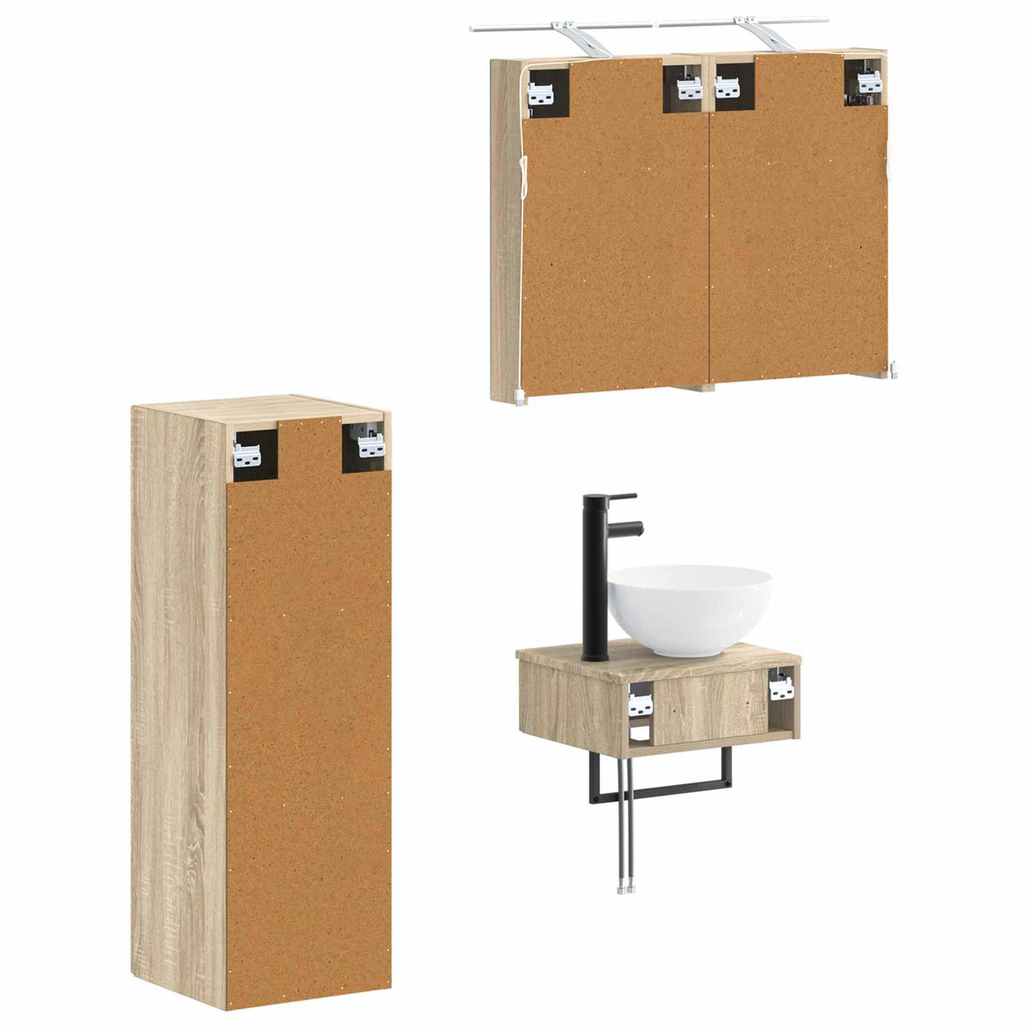 Badkamerkastenset 4 pcs Sonoma Eiken 40 x 10,5 x 60,5 cm is nu te koop bij PeponiXL, paradijselijk wonen!