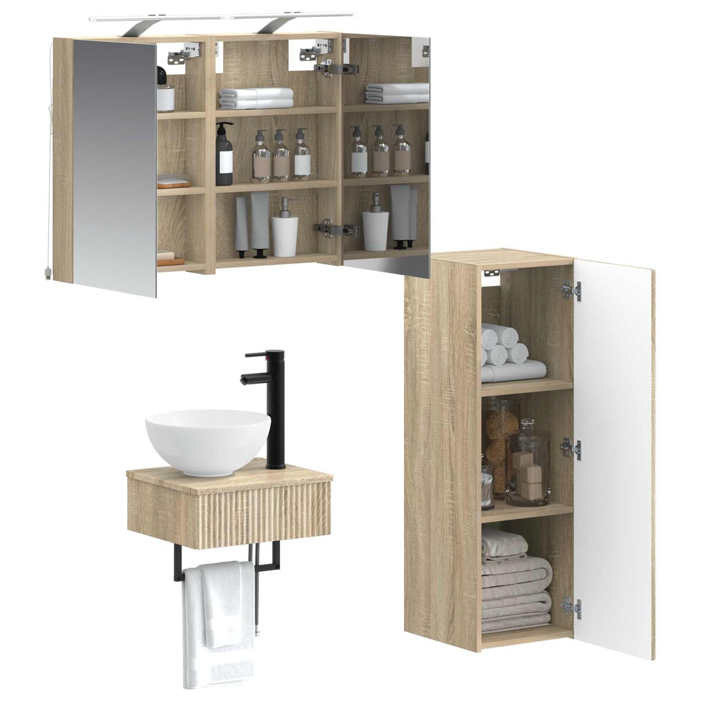 Badkamerkastenset 4 pcs Sonoma Eiken 40 x 10,5 x 60,5 cm is nu te koop bij PeponiXL, paradijselijk wonen!