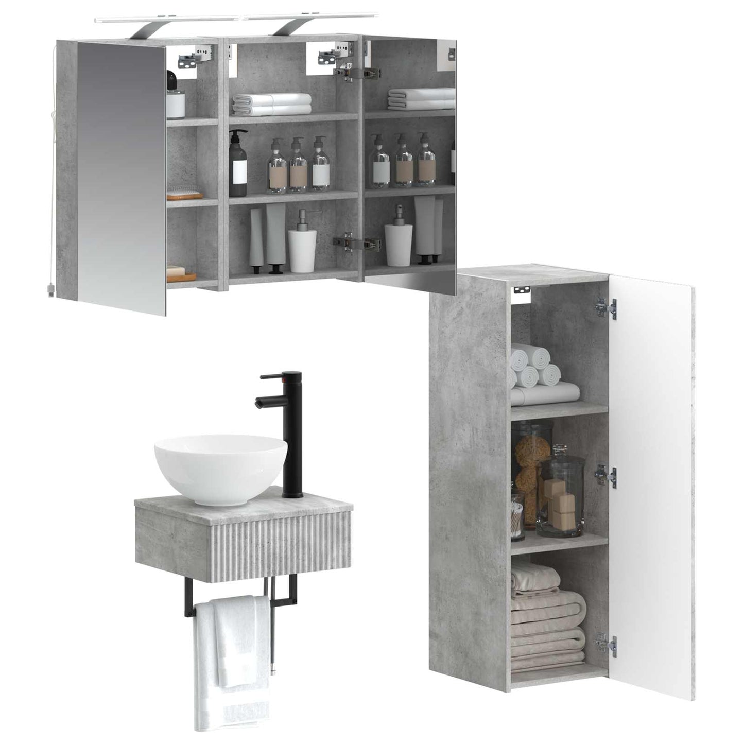 Badkamerkastenset 4 pcs Betongrijs 40 x 10,5 x 60,5 cm is nu te koop bij PeponiXL, paradijselijk wonen!