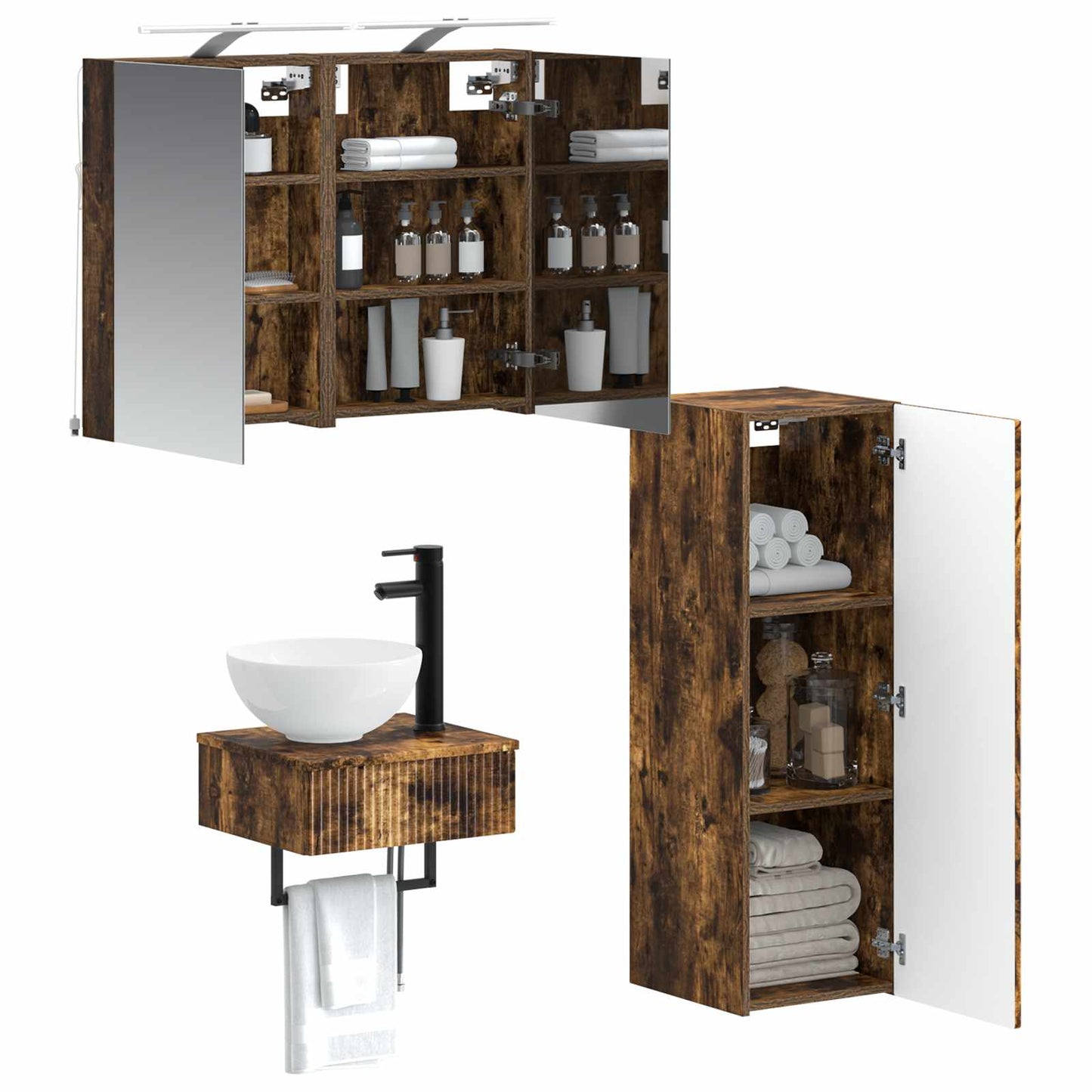 Badkamerkastenset 4 pcs Gerookt eiken 40 x 10,5 x 60,5 cm is nu te koop bij PeponiXL, paradijselijk wonen!