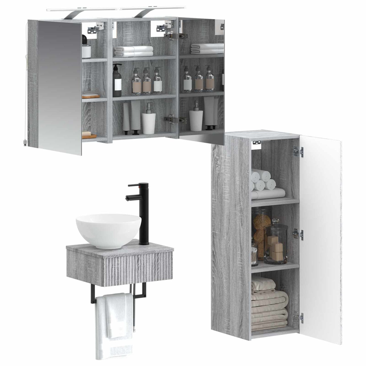 Badkamerkastenset 4 pcs Grijs Sonoma 40 x 10,5 x 60,5 cm is nu te koop bij PeponiXL, paradijselijk wonen!