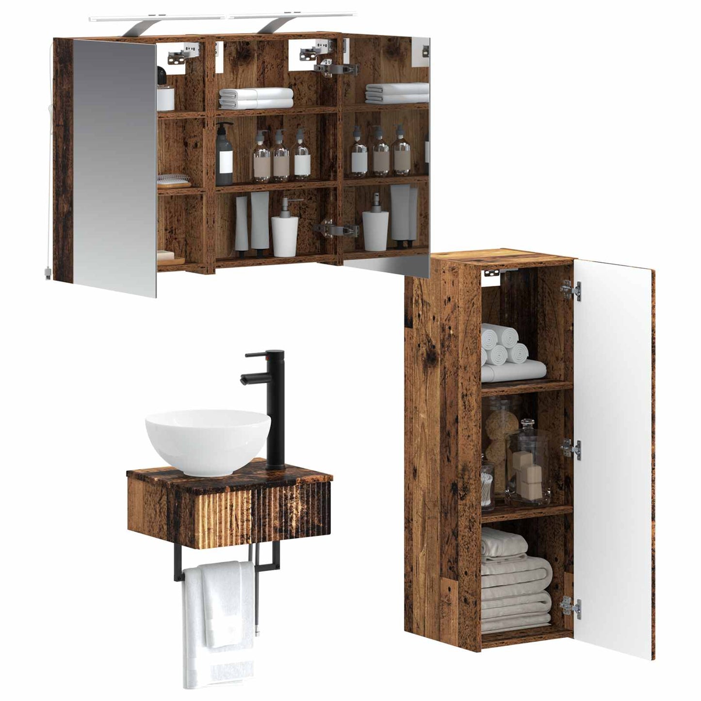 Badkamerkastenset 4 pcs Oud hout 40 x 10,5 x 60,5 cm is nu te koop bij PeponiXL, paradijselijk wonen!