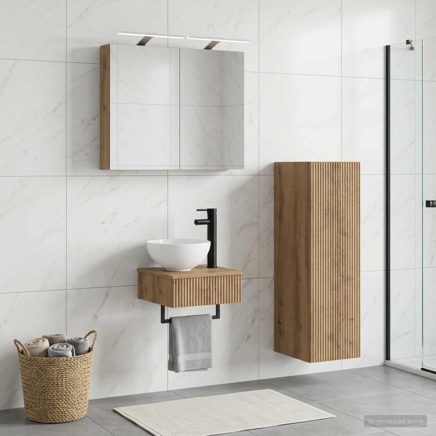 Badkamerkastenset 4 st Artisanaal eiken Bewerkt hout is nu te koop bij PeponiXL, paradijselijk wonen!