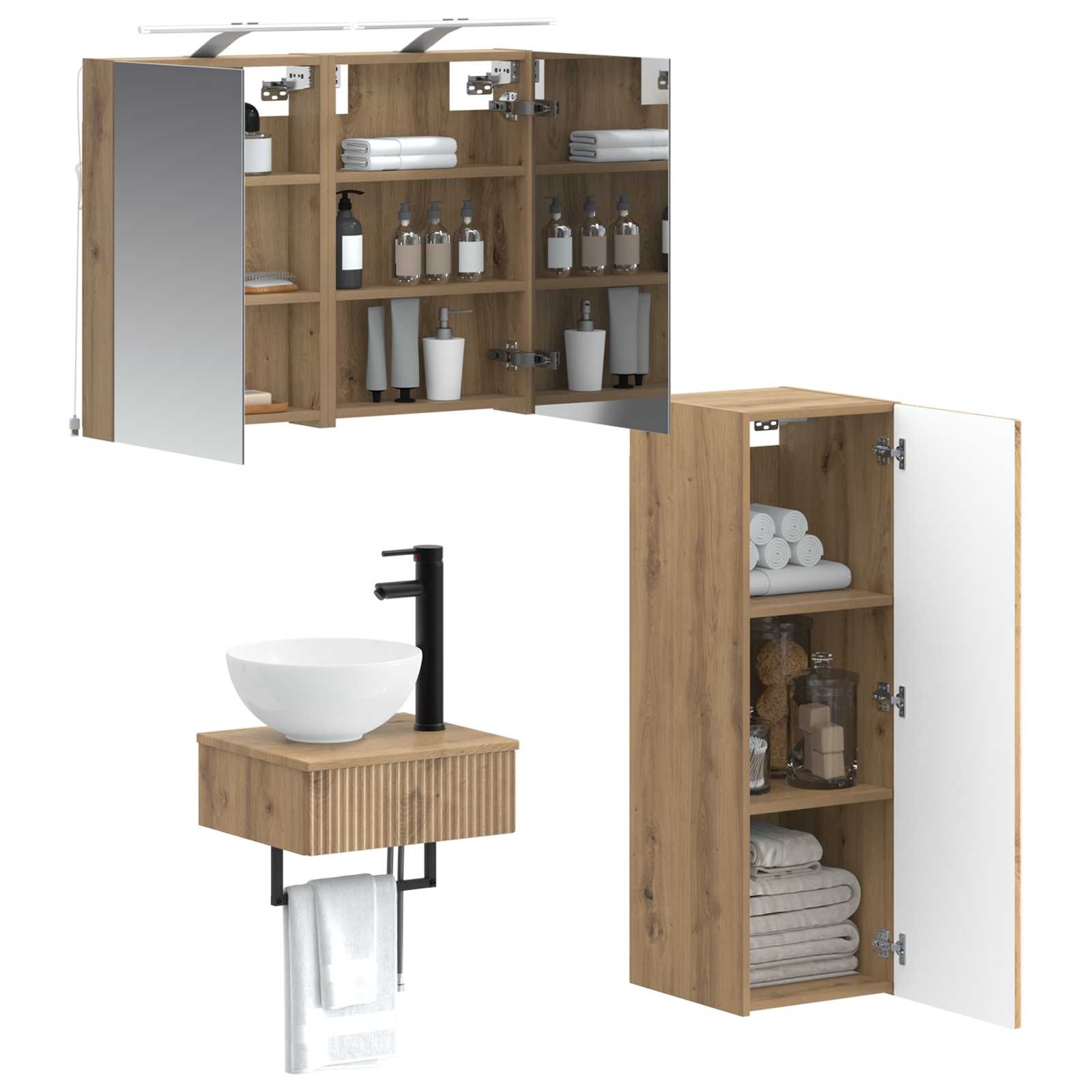 Badkamerkastenset 4 pcs Artisanaal eiken 40 x 10,5 x 60,5 cm is nu te koop bij PeponiXL, paradijselijk wonen!