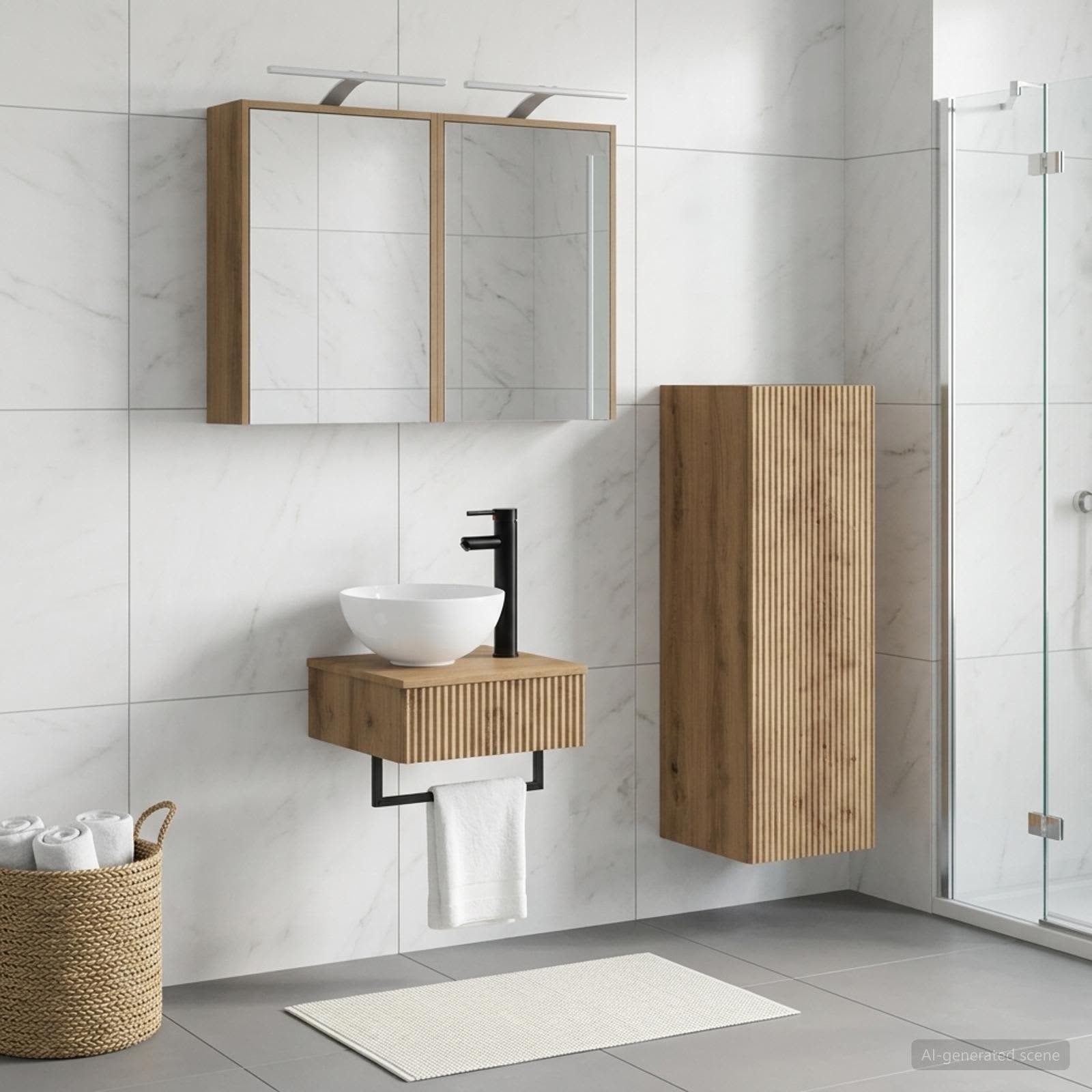 Badkamerkastenset 4 st Artisanaal eiken Bewerkt hout is nu te koop bij PeponiXL, paradijselijk wonen!