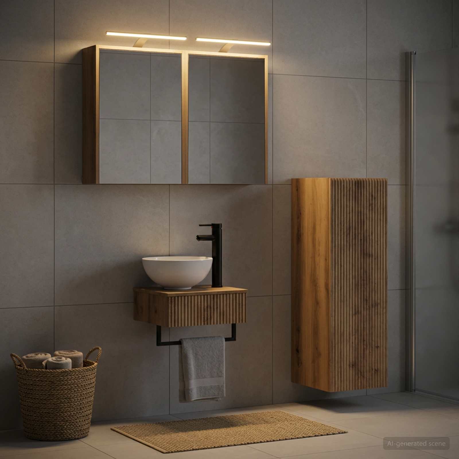 Badkamerkastenset 4 st Artisanaal eiken Bewerkt hout is nu te koop bij PeponiXL, paradijselijk wonen!
