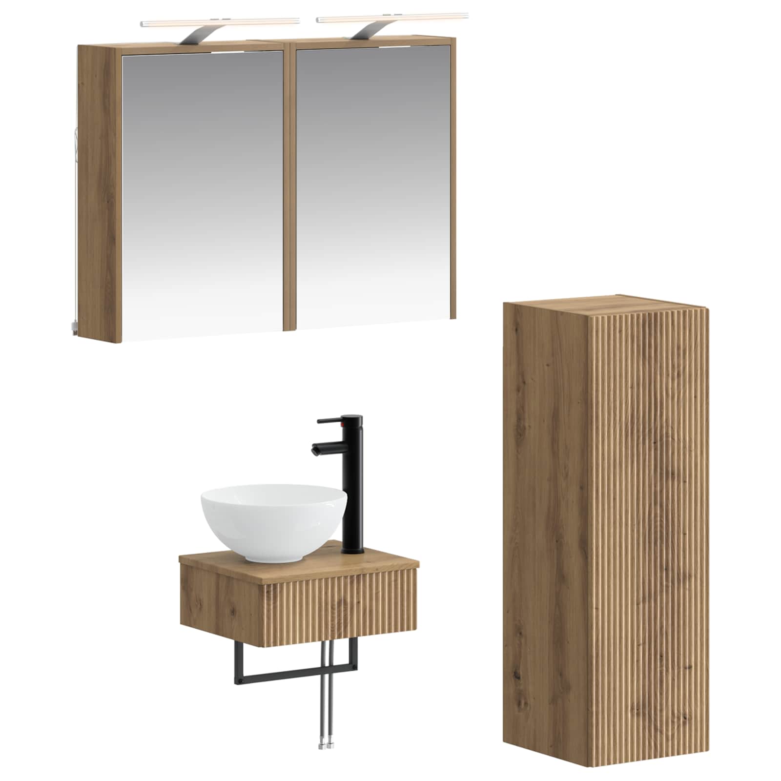Badkamerkastenset 4 st Artisanaal eiken Bewerkt hout is nu te koop bij PeponiXL, paradijselijk wonen!
