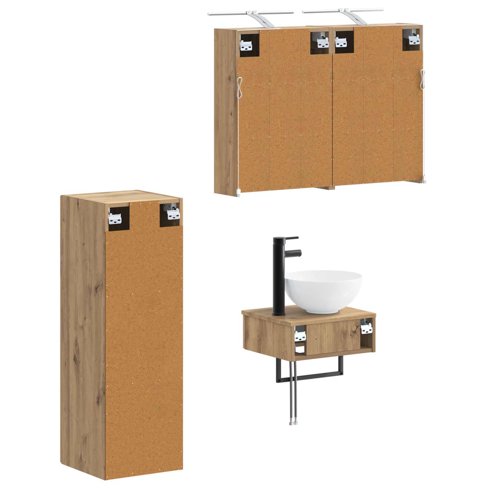 Badkamerkastenset 4 st Artisanaal eiken Bewerkt hout is nu te koop bij PeponiXL, paradijselijk wonen!