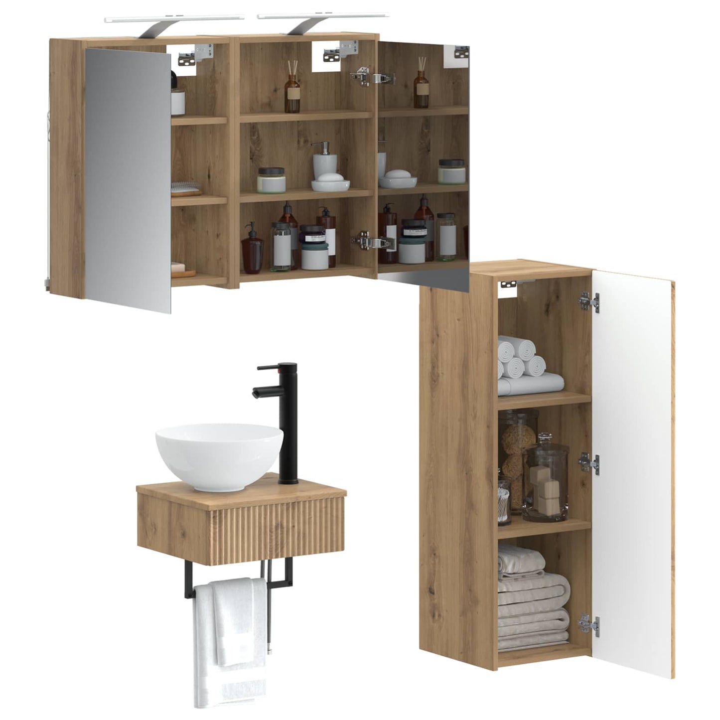 Badkamerkastenset 4 st Artisanaal eiken Bewerkt hout is nu te koop bij PeponiXL, paradijselijk wonen!