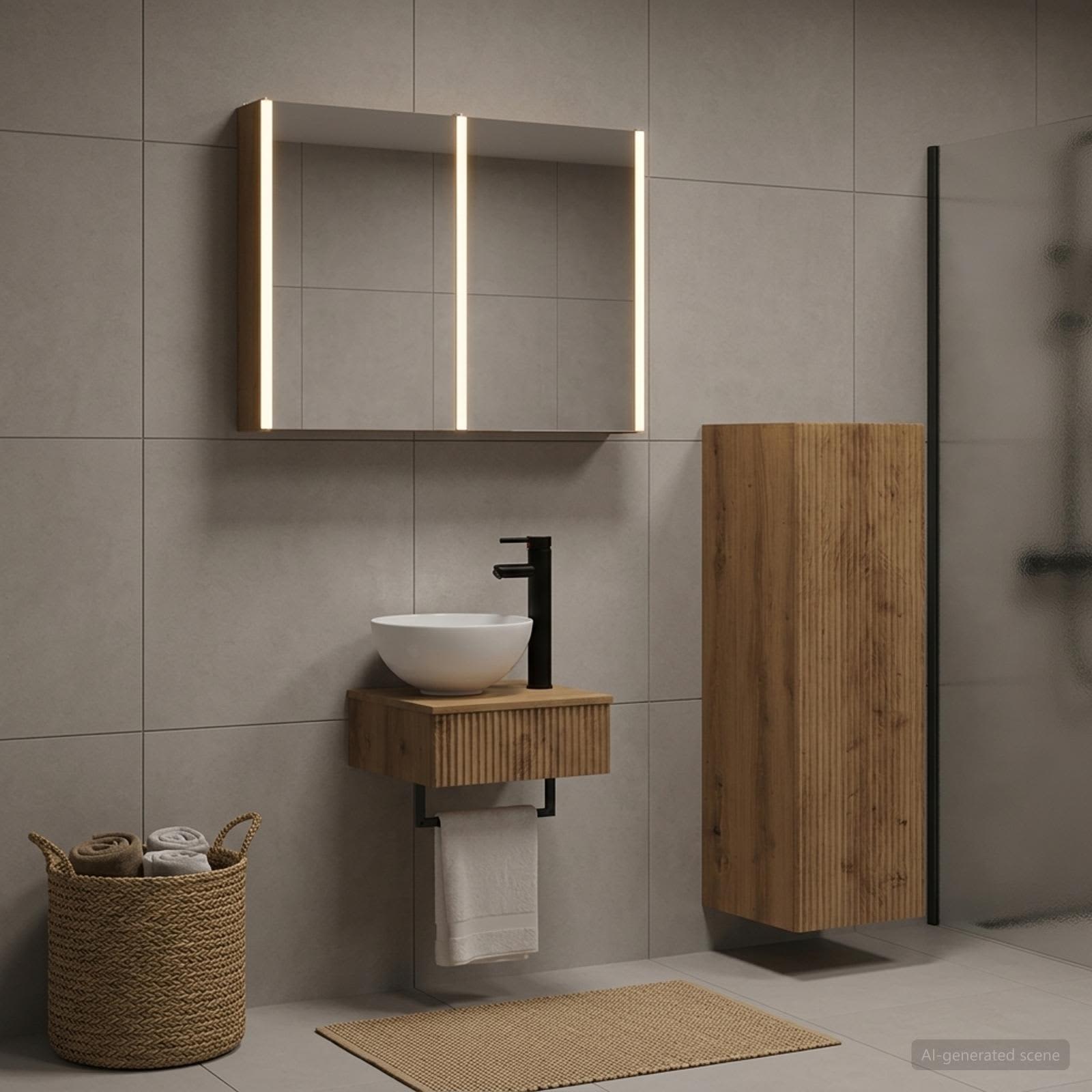 Badkamerkastenset 4 st Artisanaal eiken Bewerkt hout is nu te koop bij PeponiXL, paradijselijk wonen!