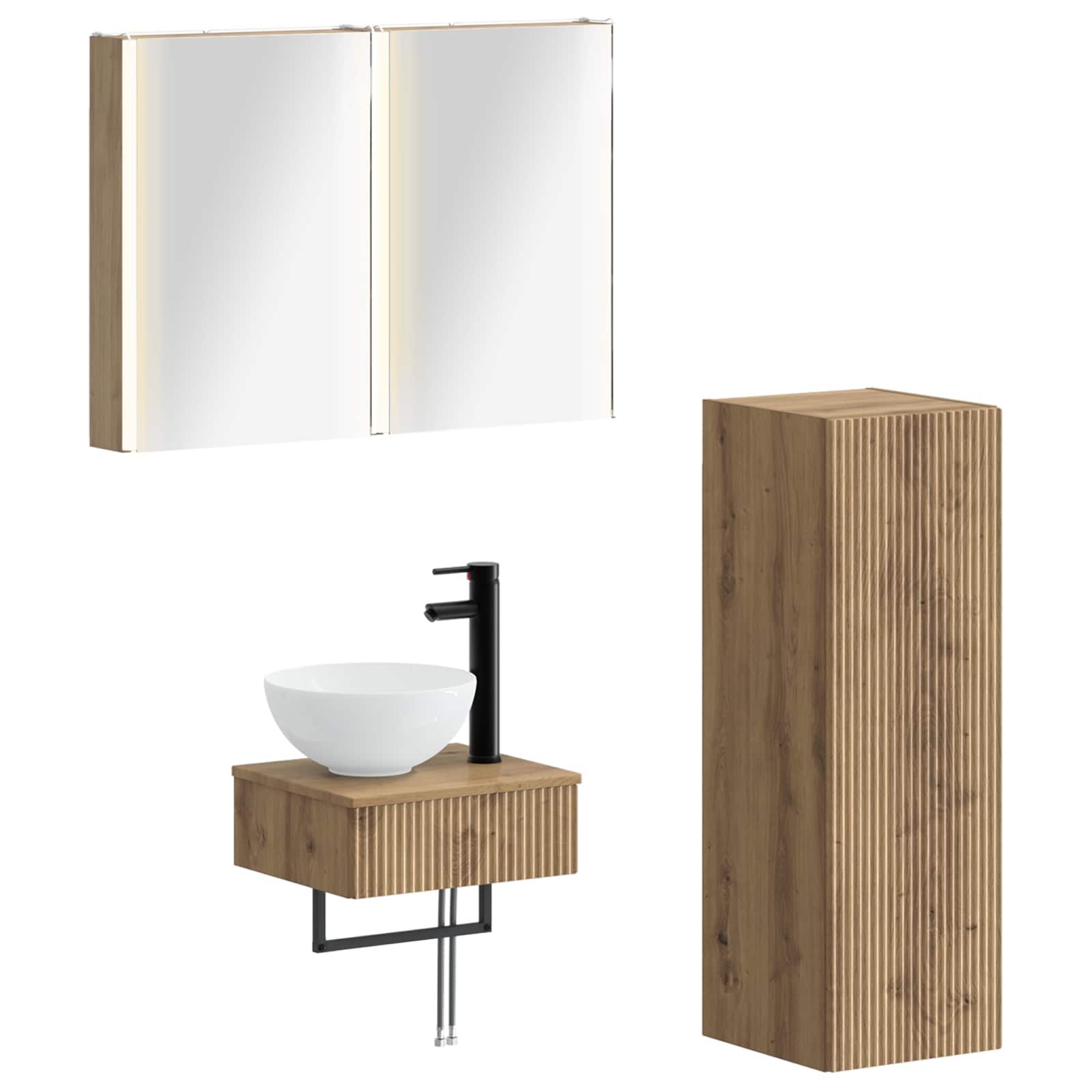 Badkamerkastenset 4 st Artisanaal eiken Bewerkt hout is nu te koop bij PeponiXL, paradijselijk wonen!