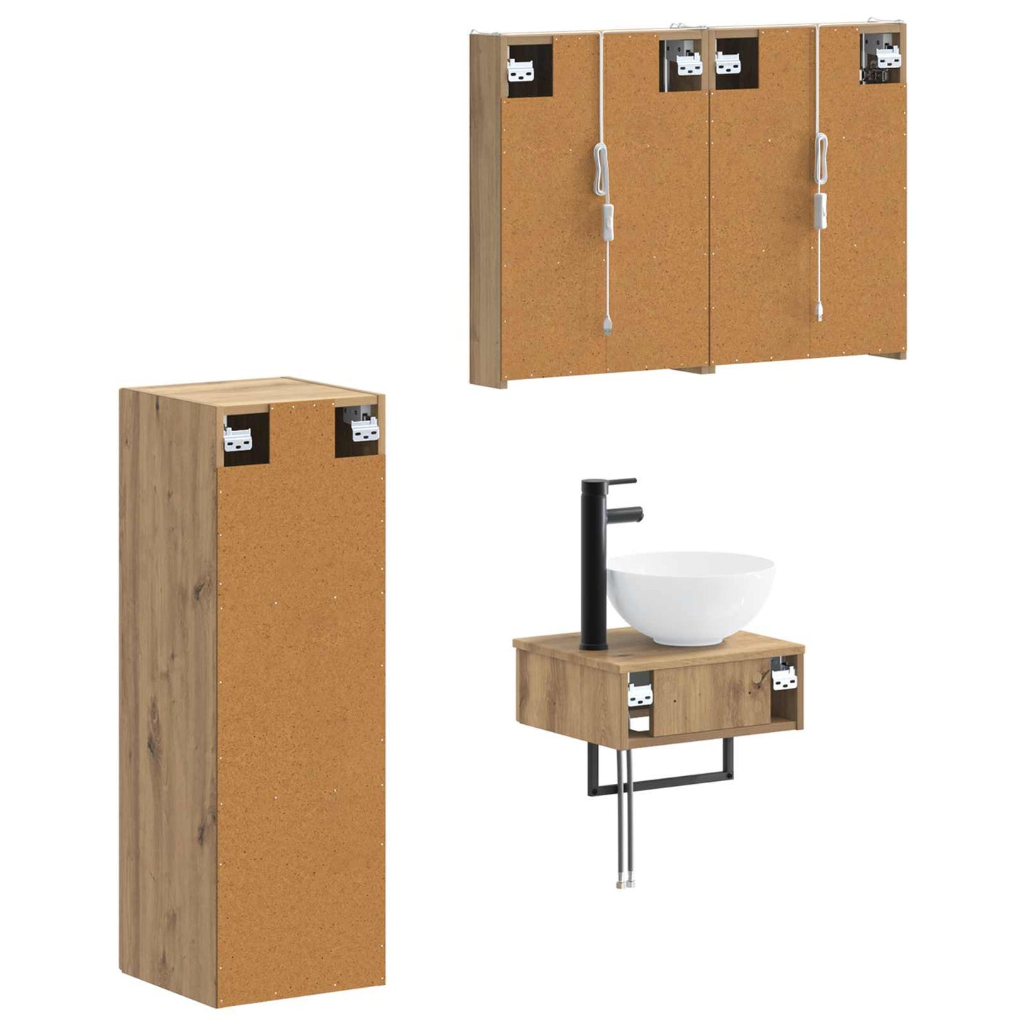 Badkamerkastenset 4 st Artisanaal eiken Bewerkt hout is nu te koop bij PeponiXL, paradijselijk wonen!
