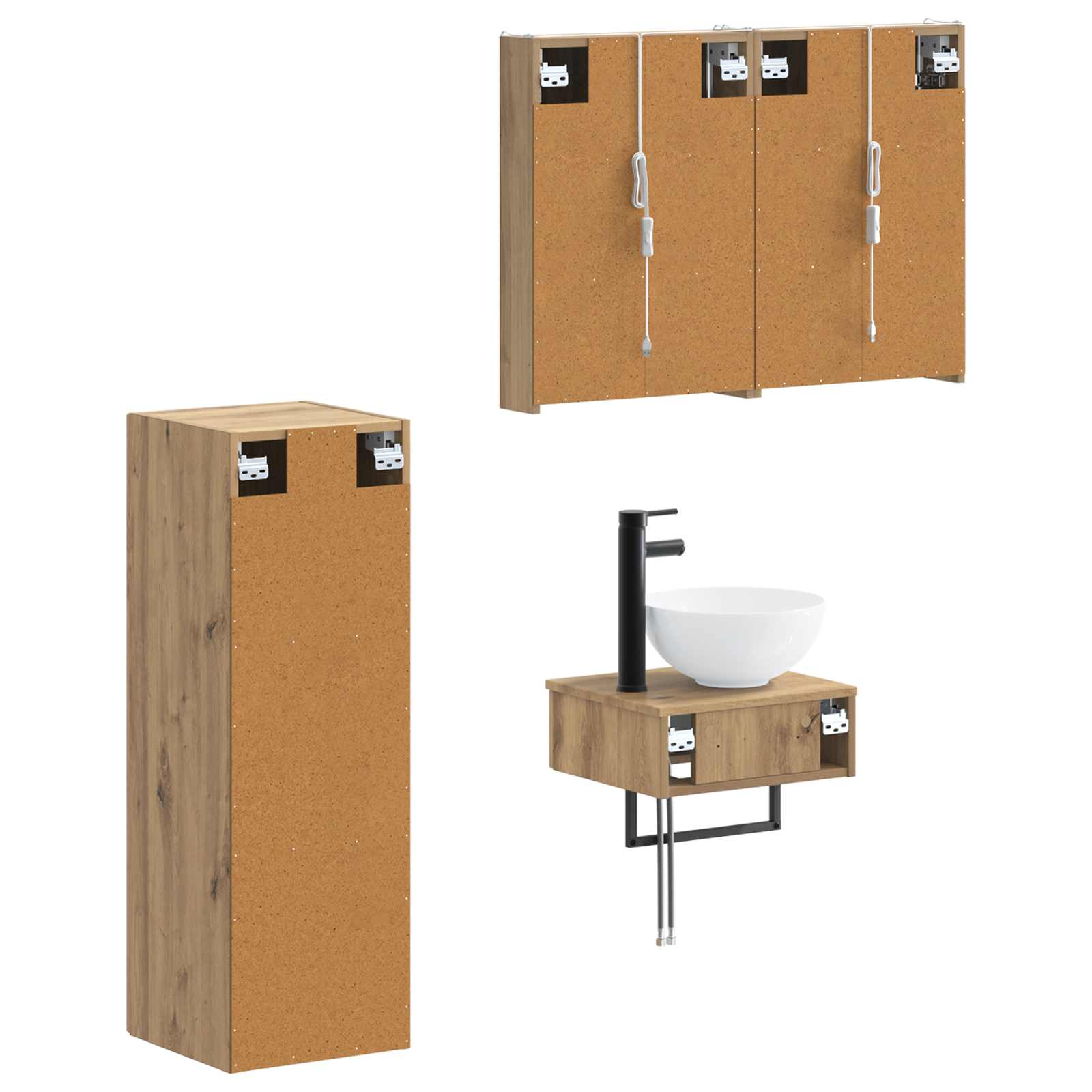 Badkamerkastenset 4 st Artisanaal eiken Bewerkt hout is nu te koop bij PeponiXL, paradijselijk wonen!