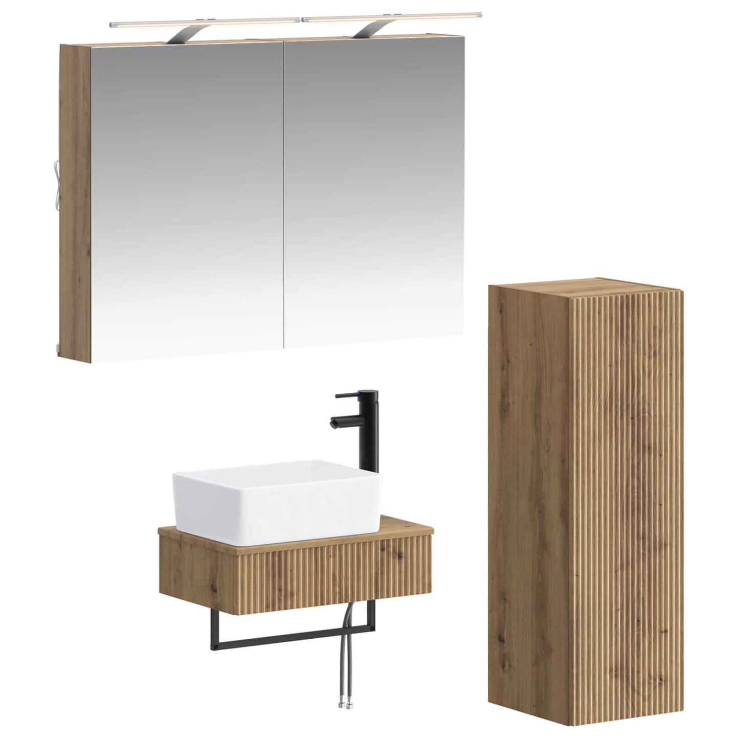 Badkamerkastenset 4 st Artisanaal eiken Bewerkt hout is nu te koop bij PeponiXL, paradijselijk wonen!