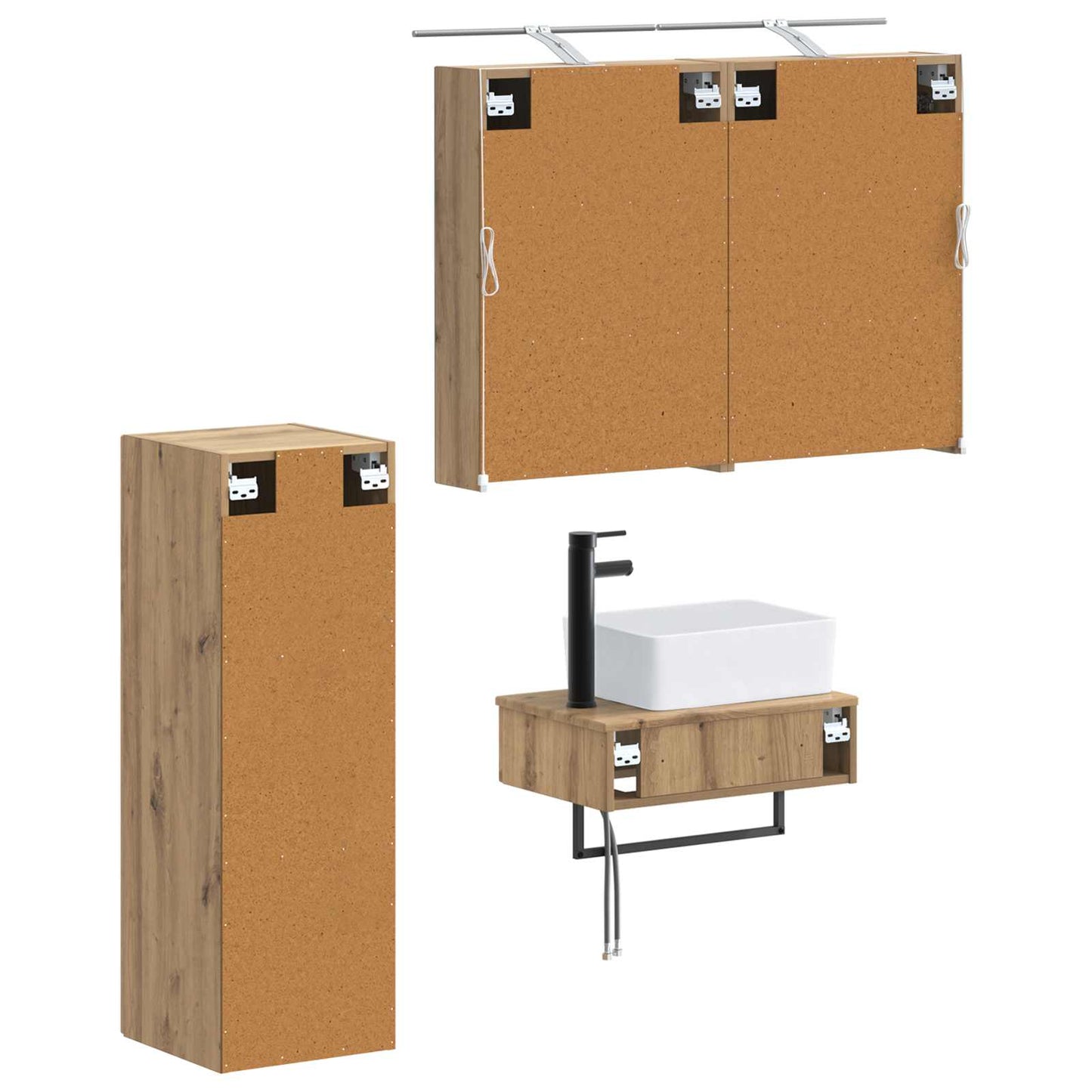 Badkamerkastenset 4 st Artisanaal eiken Bewerkt hout is nu te koop bij PeponiXL, paradijselijk wonen!