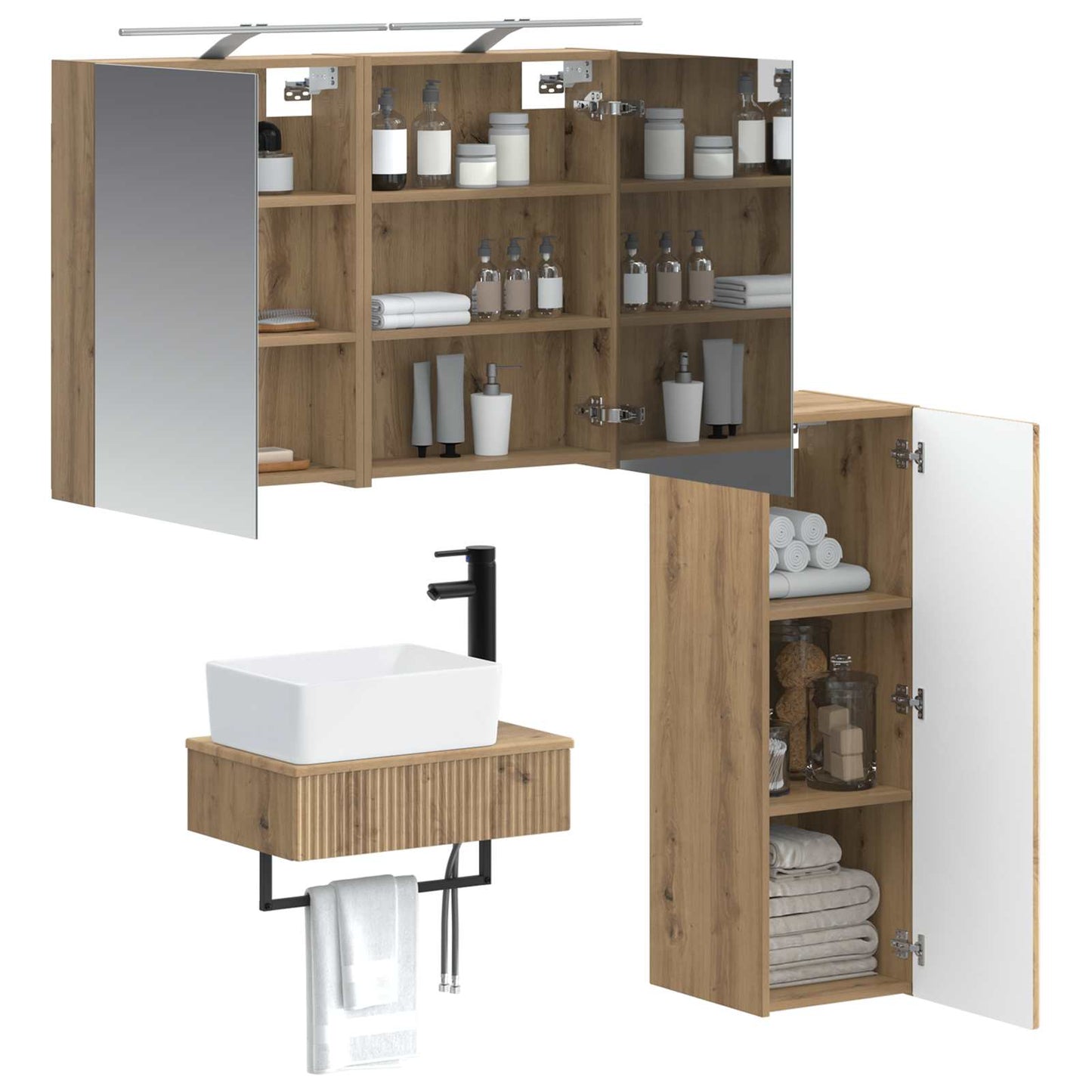 Badkamerkastenset 4 st Artisanaal eiken Bewerkt hout is nu te koop bij PeponiXL, paradijselijk wonen!
