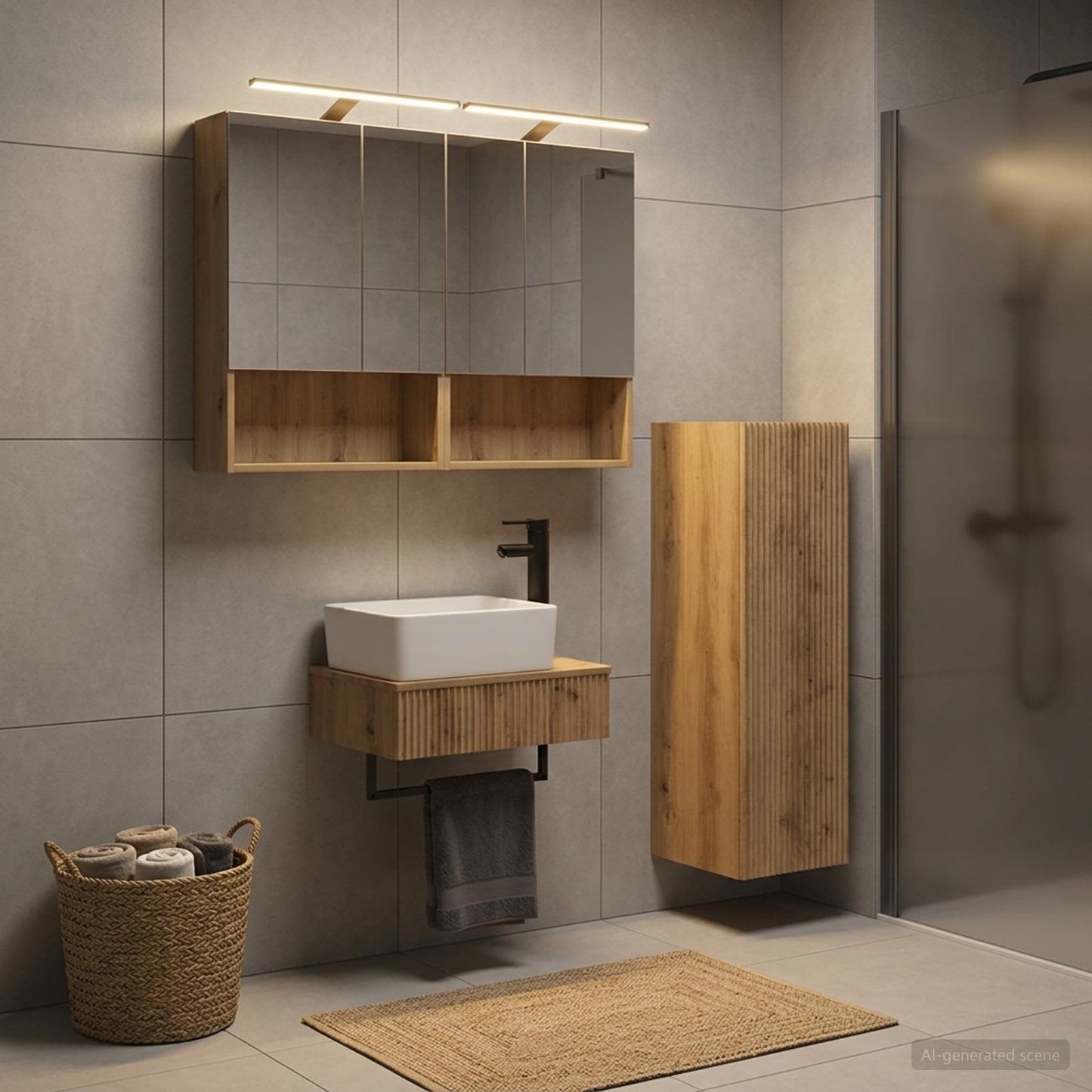 Badkamerkastenset 4 st Artisanaal eiken Bewerkt hout is nu te koop bij PeponiXL, paradijselijk wonen!